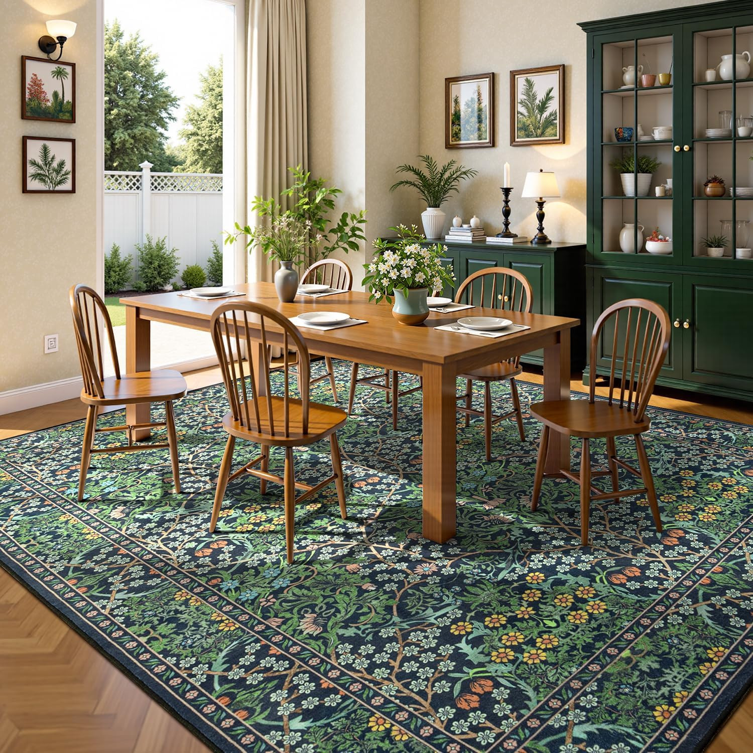 Floral Living Room Rug 8X10 Area Rugs, Vintage Forest Washable Rugs for Dining R