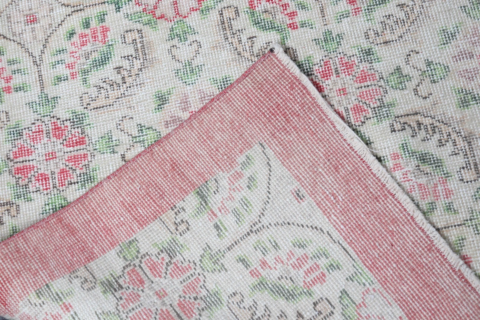 Vintage Rug, 3,7×6,7 ft Area Turkish Rug, Red Green Floral Rug