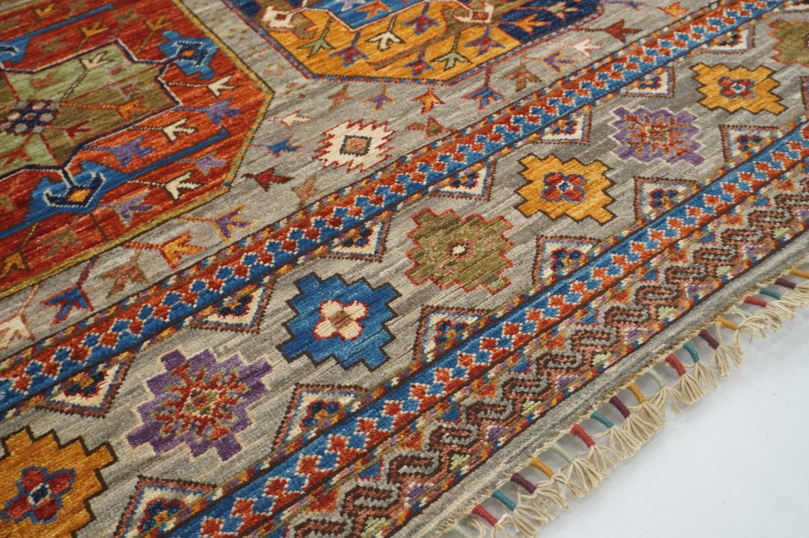 8 x 10 ft Taupe Gray Ersari Afghan Hand Knotted Veg dyes Wool Tribal Area Rug