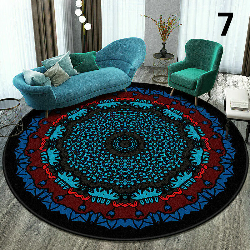 12 Color Round Rug Bohemia Non-Slip Floor Mat Carpet Mandala Soft Home Room Deco
