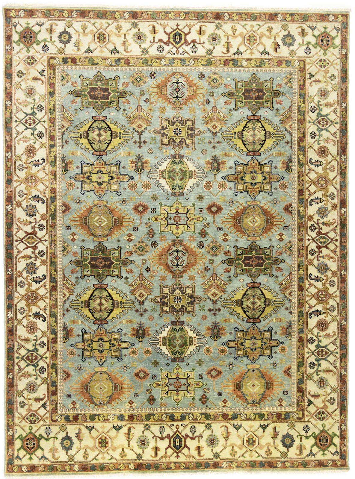 9×12 ft Handmade Sky Blue Chobi Oriental Rug Geometric Large Living Room Carpet