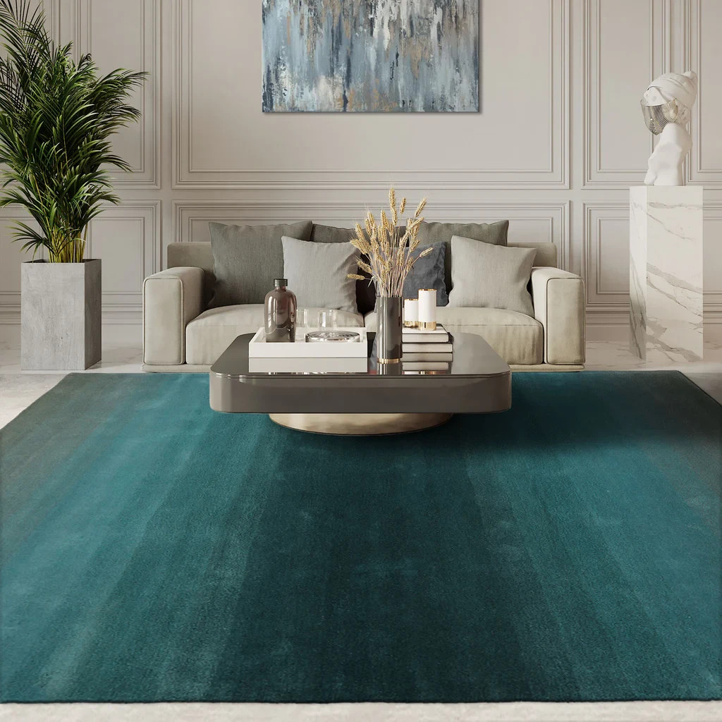 LoomBloom Multi Size Teal Ombre Hand-Tufted Wool Area Modern Contemporary Rug