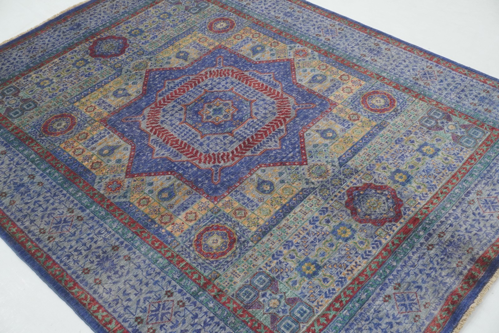 5×7 ft Blue Mamluk Afghan Hand Knotted Wool Medallion Rug