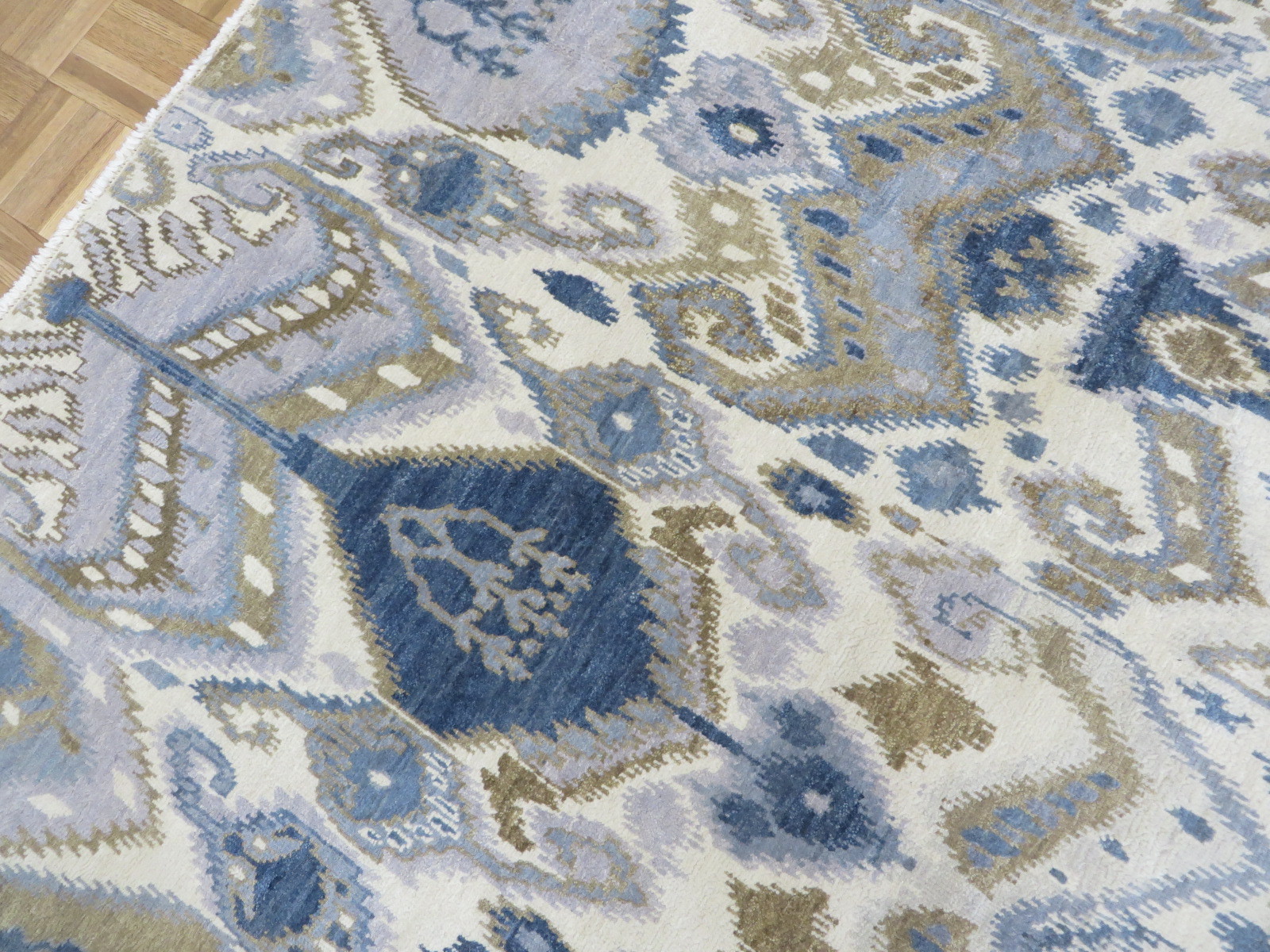 7’10 X 10’2 Hand Knotted Ivory Sky Blue Ikat Peshawar Oriental Rug G5205