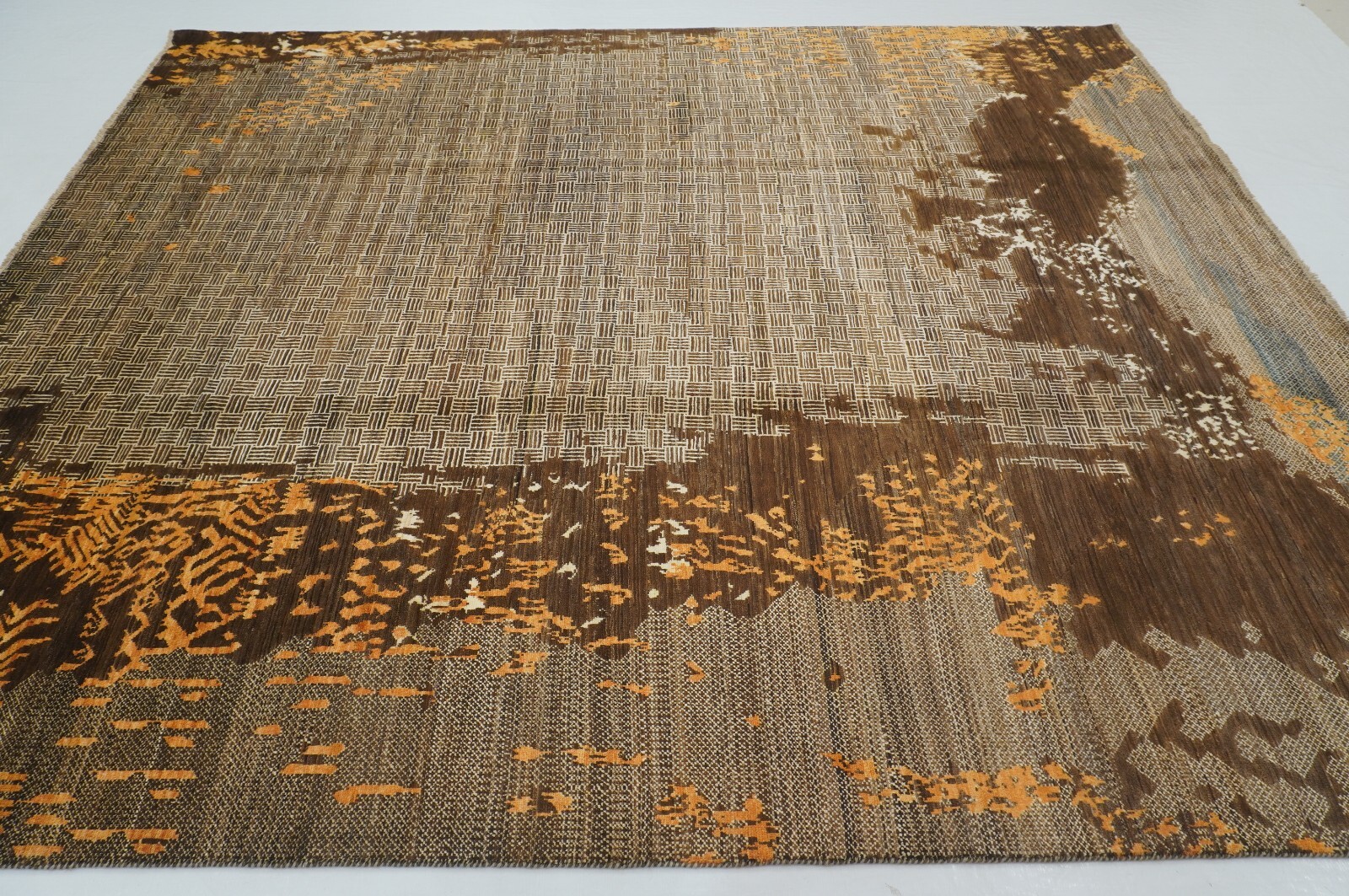 8 x 10 ft Brown Modern Contemporary Afghan Hand Knotted Wool Abstract Area Rug
