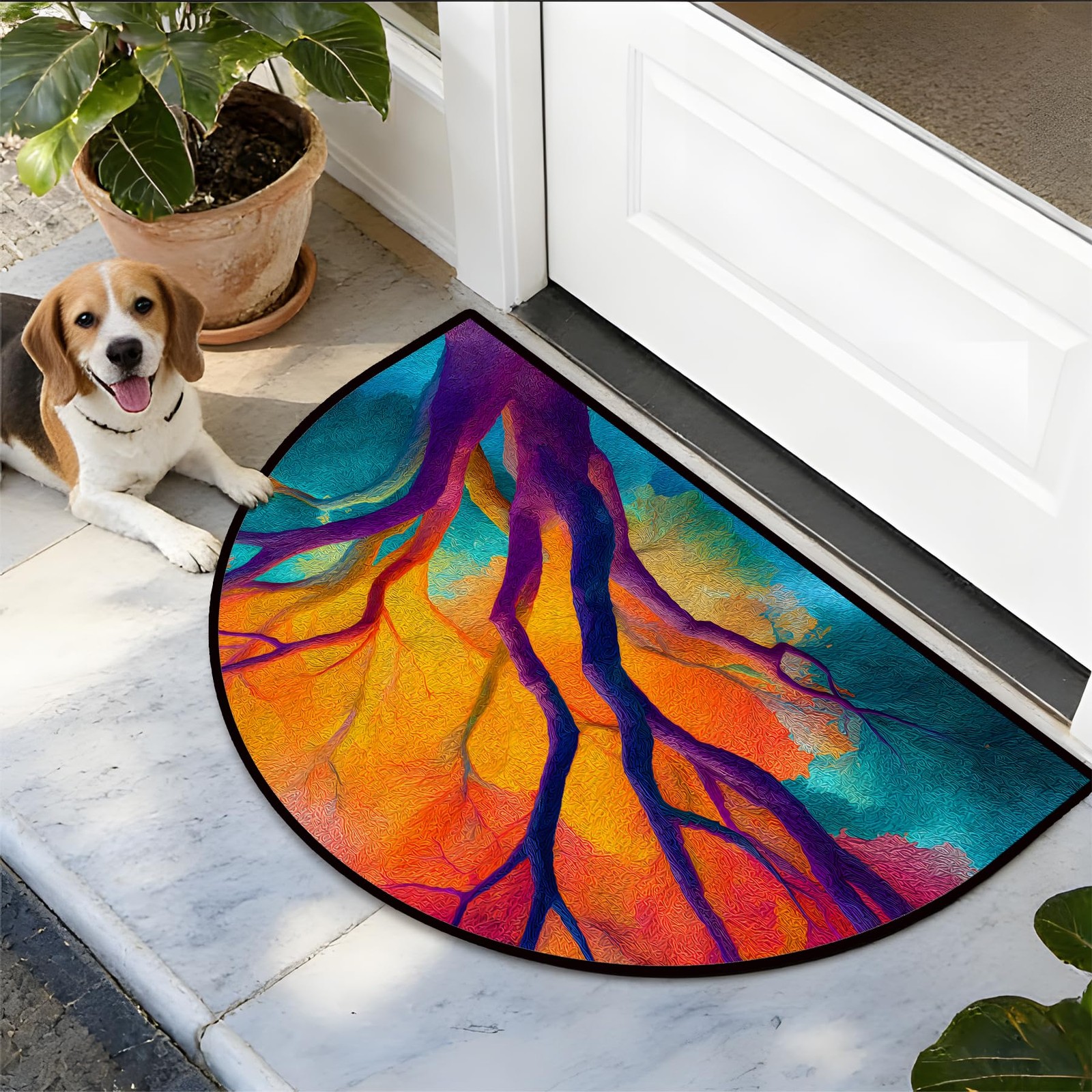 NYZE Tree Branches Half Round Rug for Entryway, 24×36 Inch Washable Kitchen R…