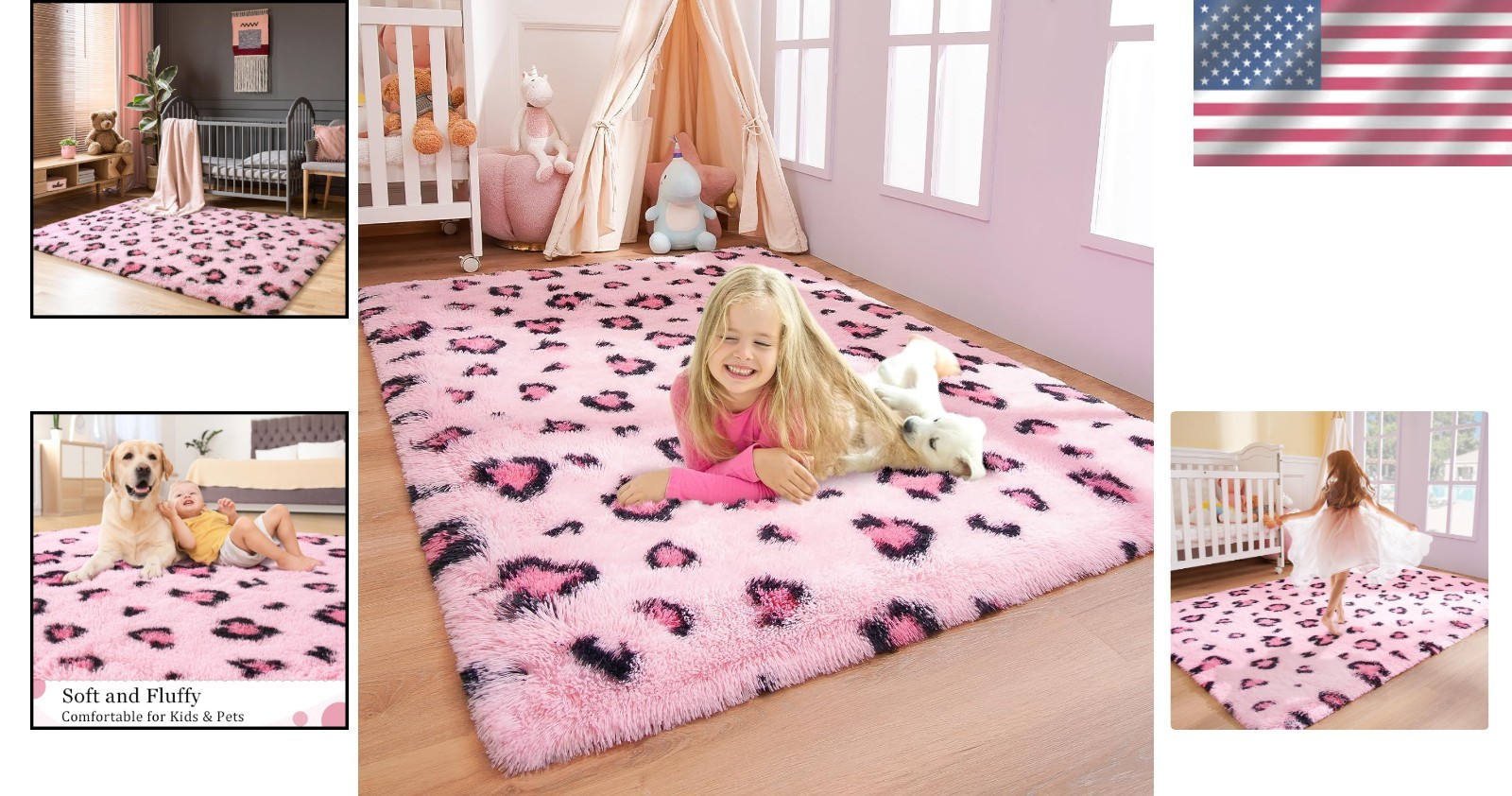 Opulent Pink Leopard Faux Fur Rug, Soft Texture for Cozy Living Rooms, 4′ x 6′