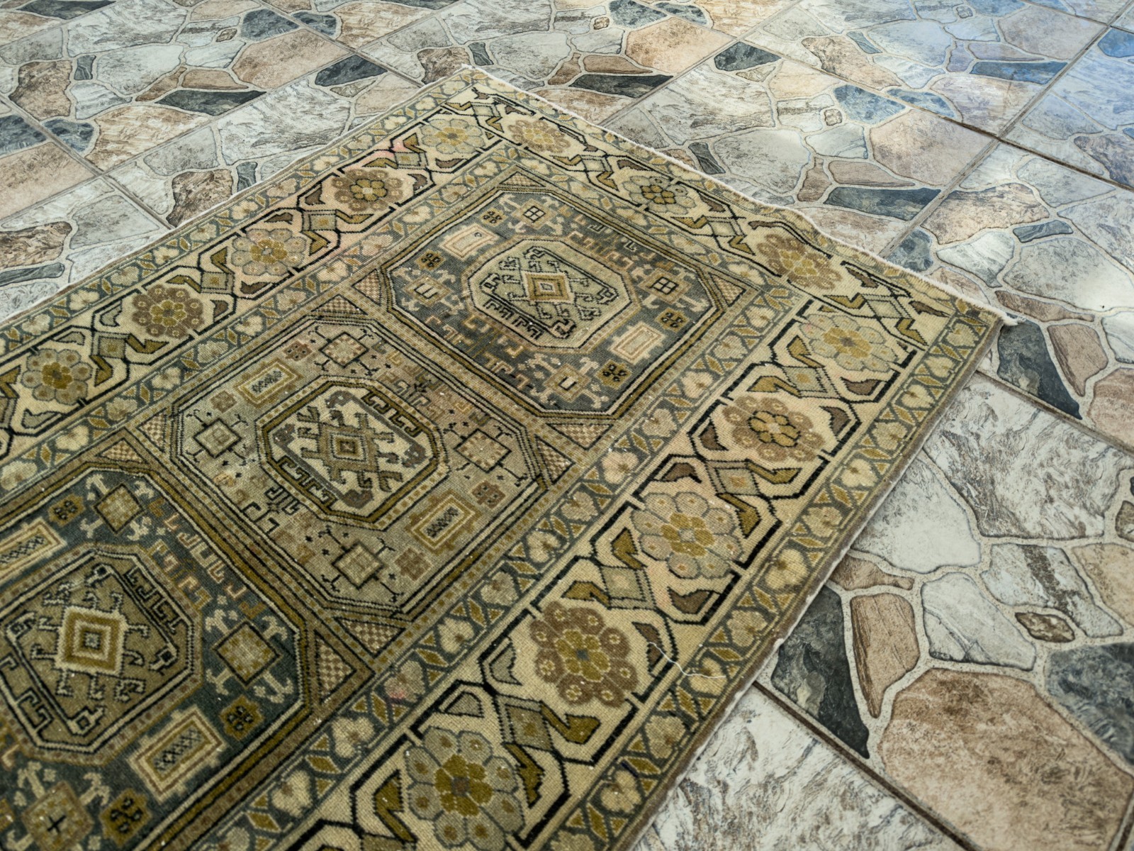 1980s Geometric Turkish Vintage Small Rug Tribal Handmade Anatolian Wool 3×6 ft