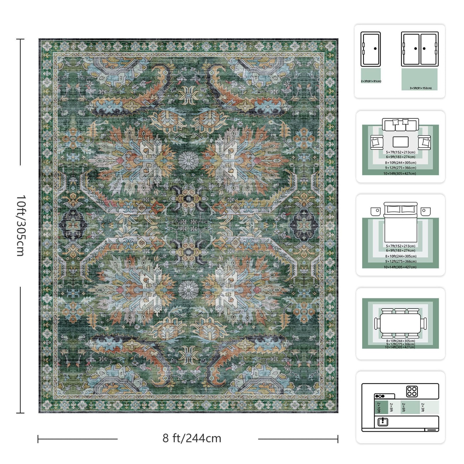 Vintage Retro 8×10 Area Rug – Soft Washable, Non-Slip, Stain Resistant Home Deco