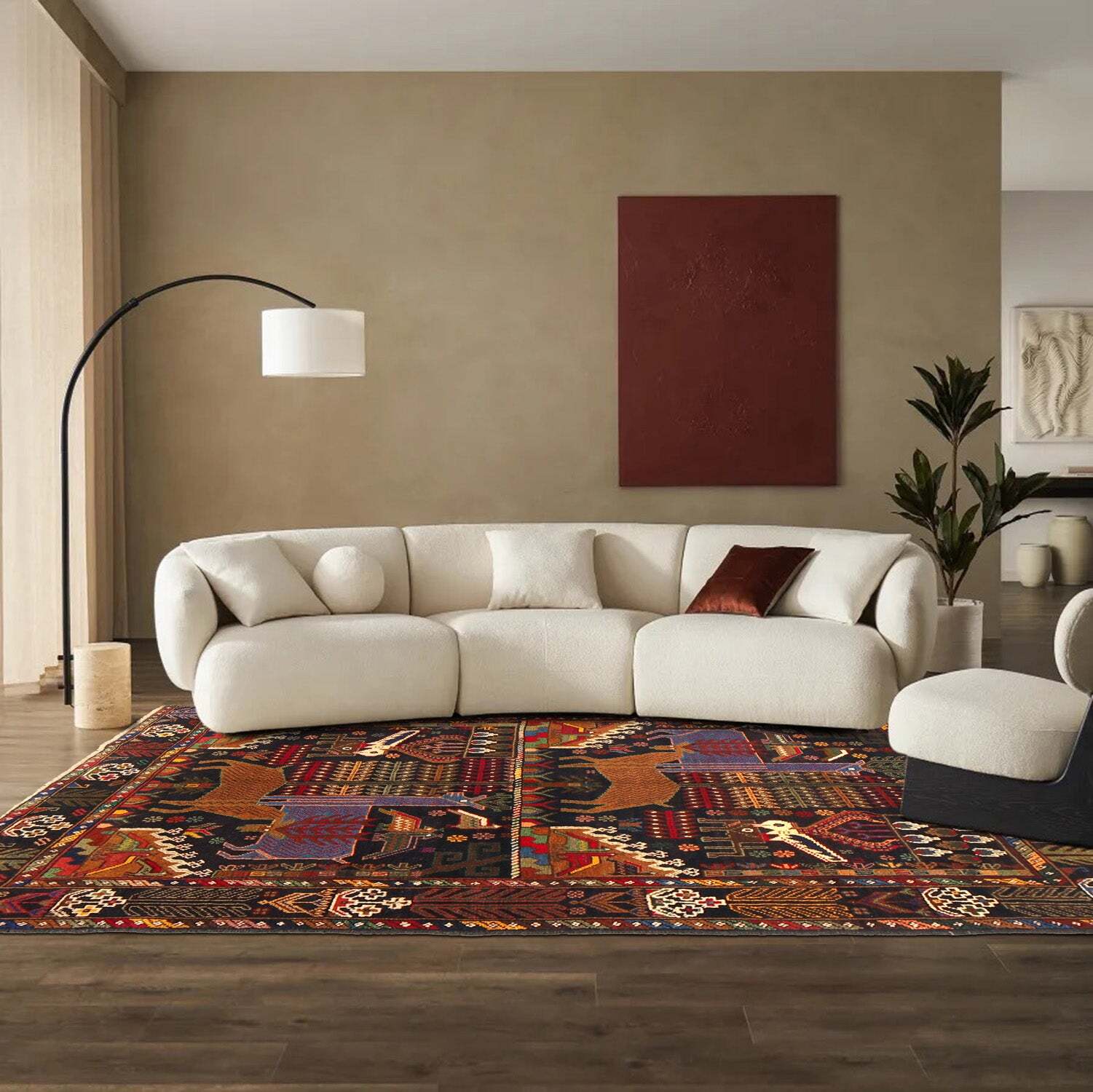 4×6′ Ethnic Afghan handmade Wool Pictorial Animal Rug # SH1366