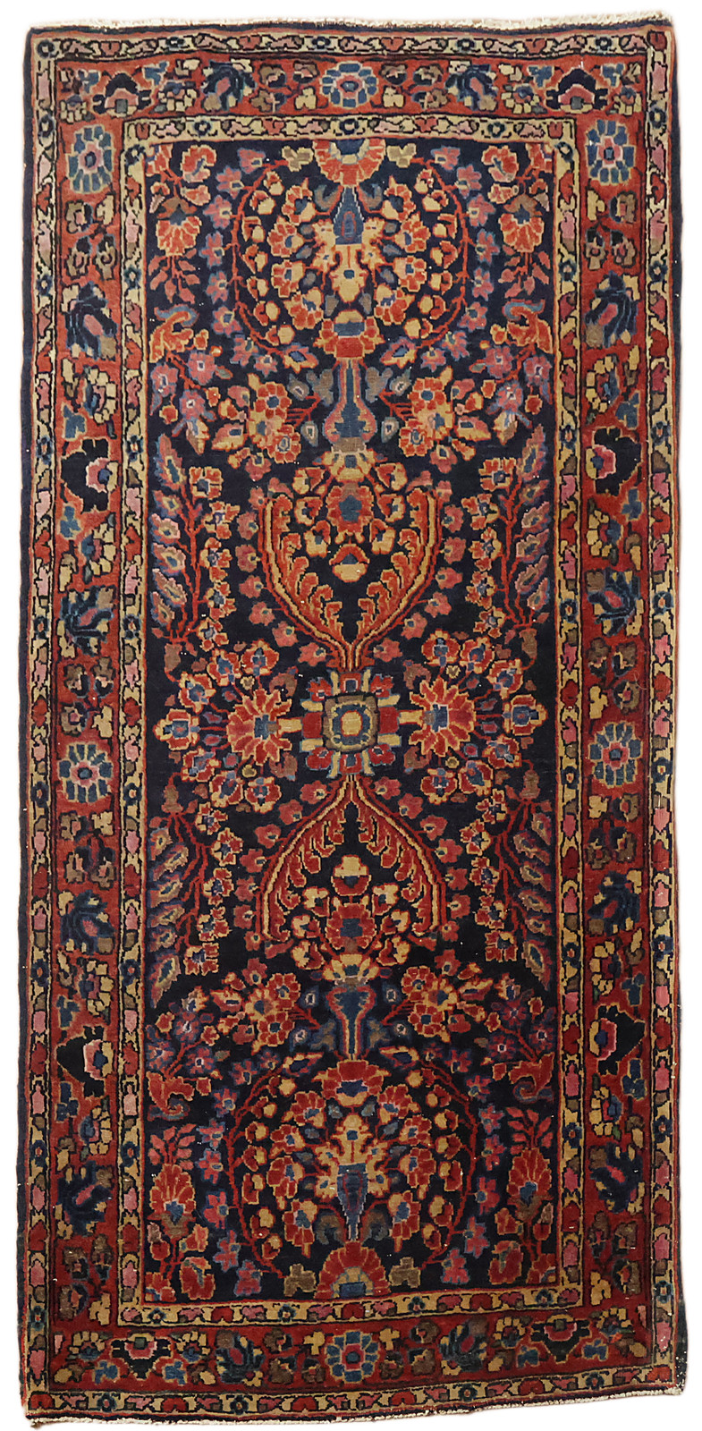 Vintage 2×4 Handwoven Wool Area Rug Blue, Red & Mustard Yellow Accent