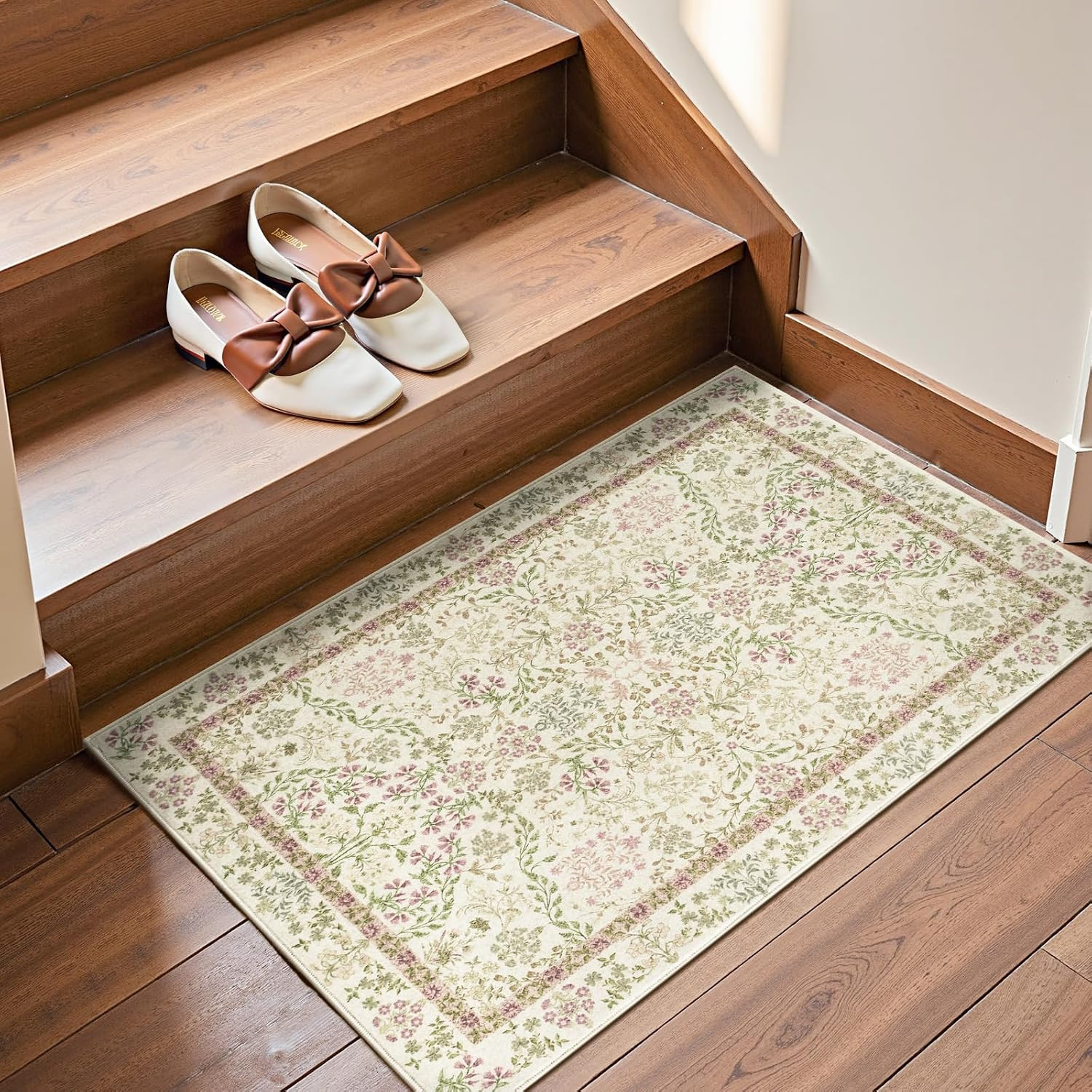 jinchan Zenith Floral 2×3 Rug for Entryway Kitchen Rug Washable Non-Slip Low-Pil