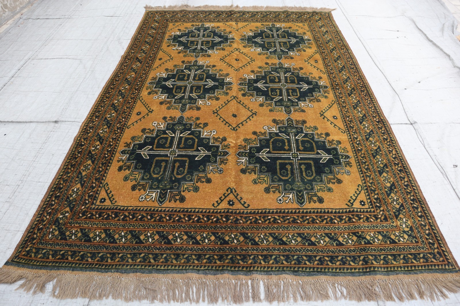 6’6×9’1 ft Beige Blue Handmade Wool Rug 195×285 cm Tribal Rug- Living Room Rug