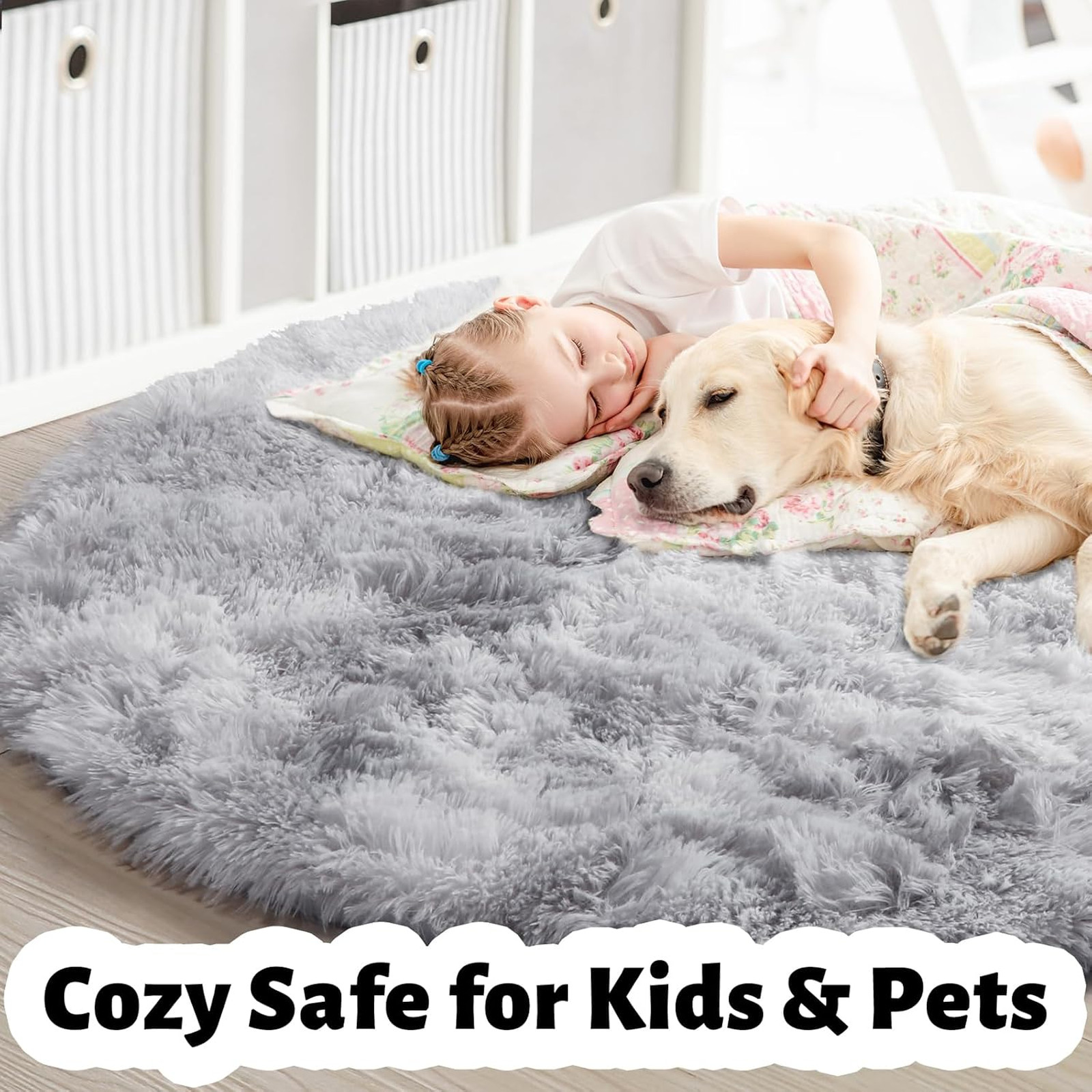 Tie-Dyed Light Grey Round Area Rug 6×6 Ft for Living Room Bedroom Kids Room