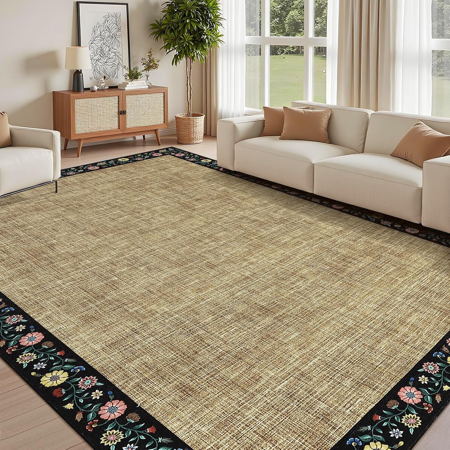 Large Washable Floral Area Rug 8×10 – Soft Non-Slip Stain Resistant Carpet