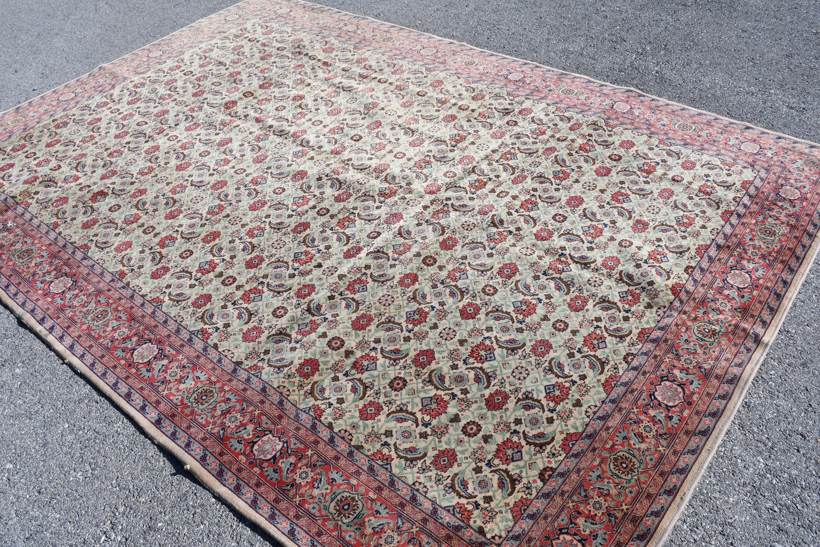 7,3×10,2 ft Turkish Oversize Rug, Red Blue Vintage Animal Print Wool Rug