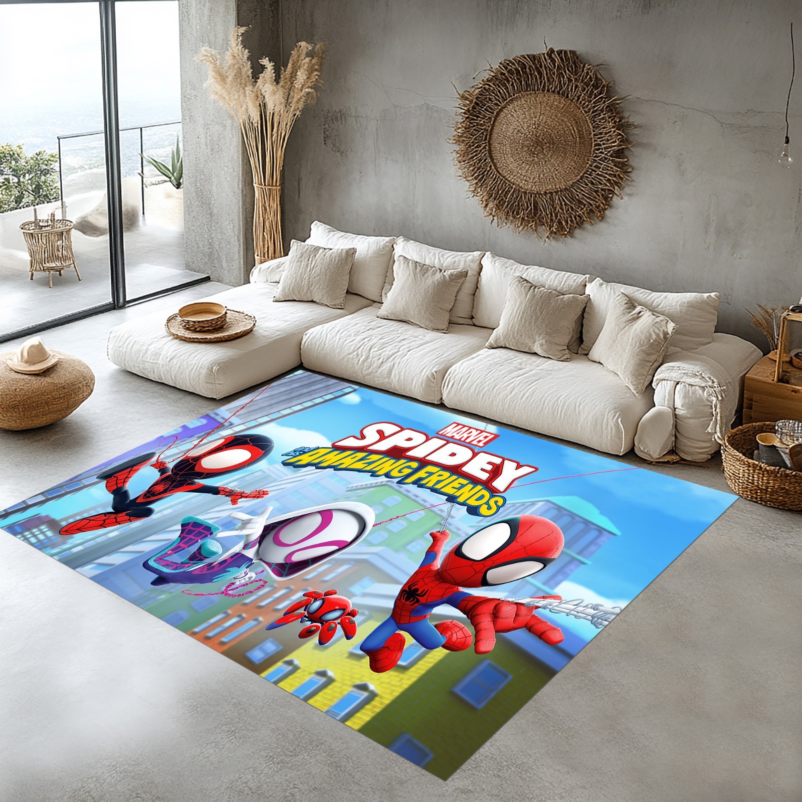 spiderman rug,marvel hero carpet,red blue city rug,superhero decor Rug,Fan Rug