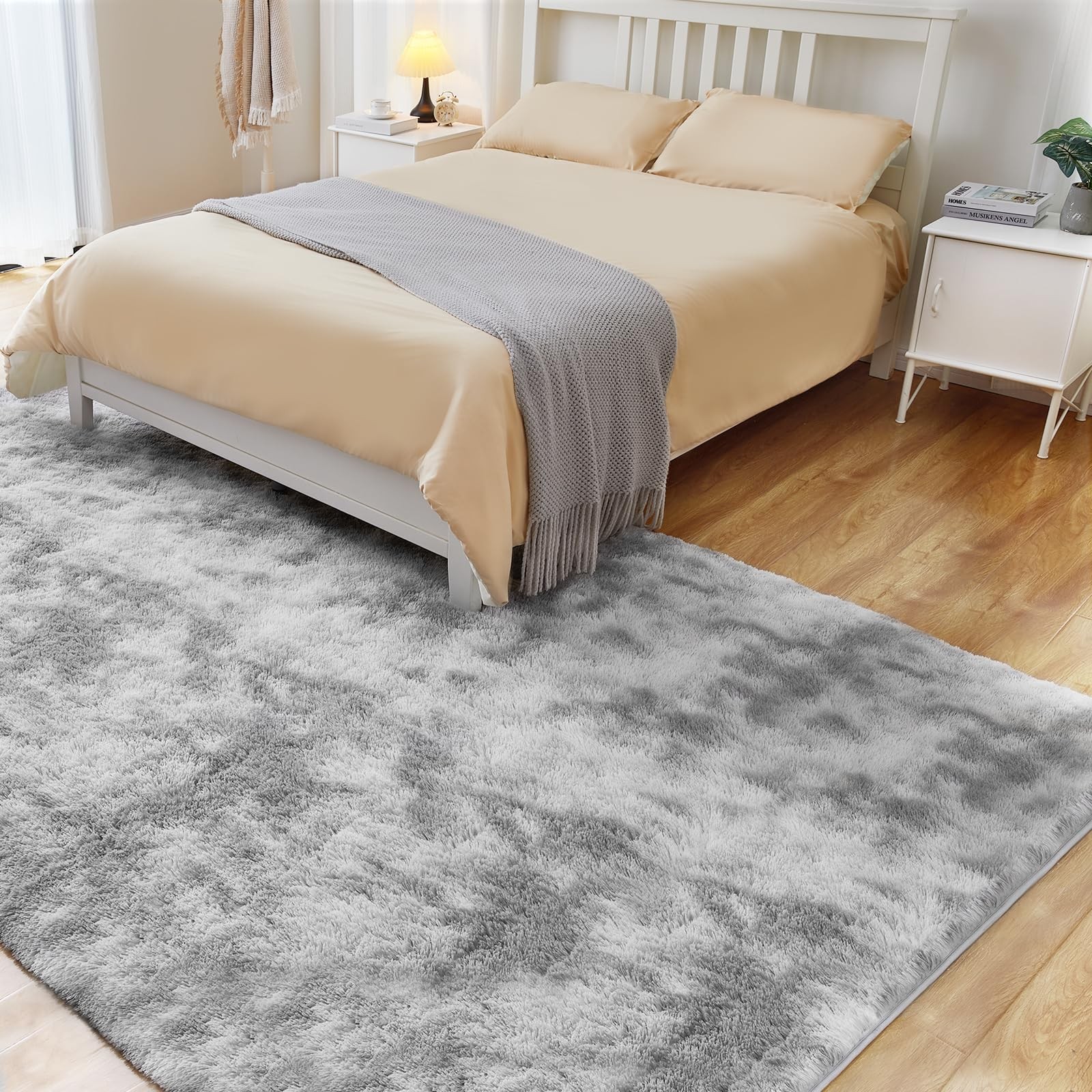Ultra Soft Area Rugs for Living Room, 5×7 Tie-Dyed Light Grey Fluffy Plush Ru…