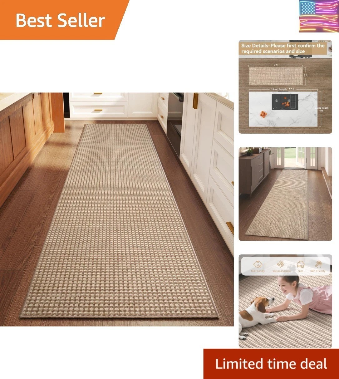 2×6 ft Boho Kitchen Runner Rugs Mat Non Slip Woven Runners for Hallways Washa..-