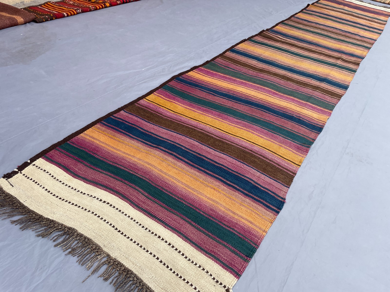 2’10 x 15 Ft Soft Pastel Afghan Kilim Runner Handmade Flatweave Striped Rug Warm