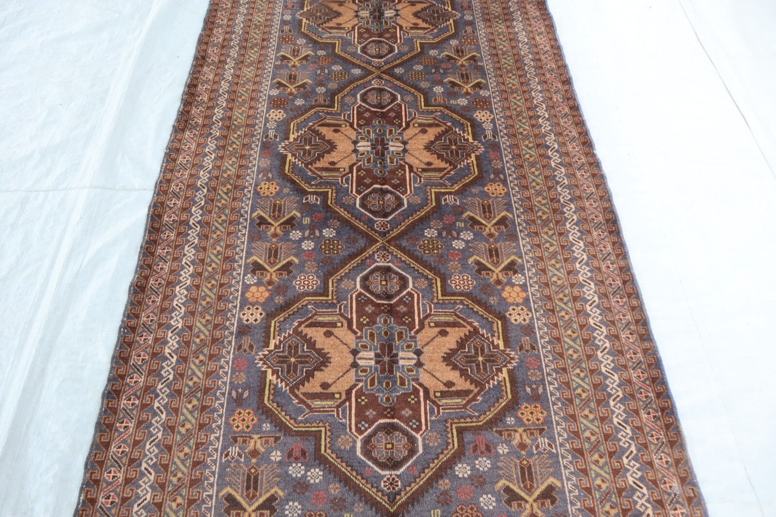 One of a Kind Rug 4×7 Afghan Handmade Faded Gray Rug- Turkmen Nomadic Art Rugs