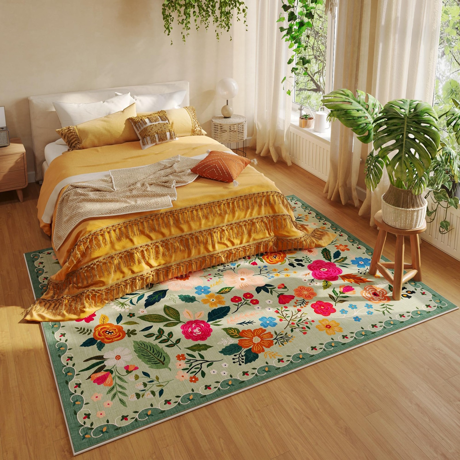 Living Room Rug 5×7 Rug Machine Washable Boho Area Rug Non Slip Floral Vintag…