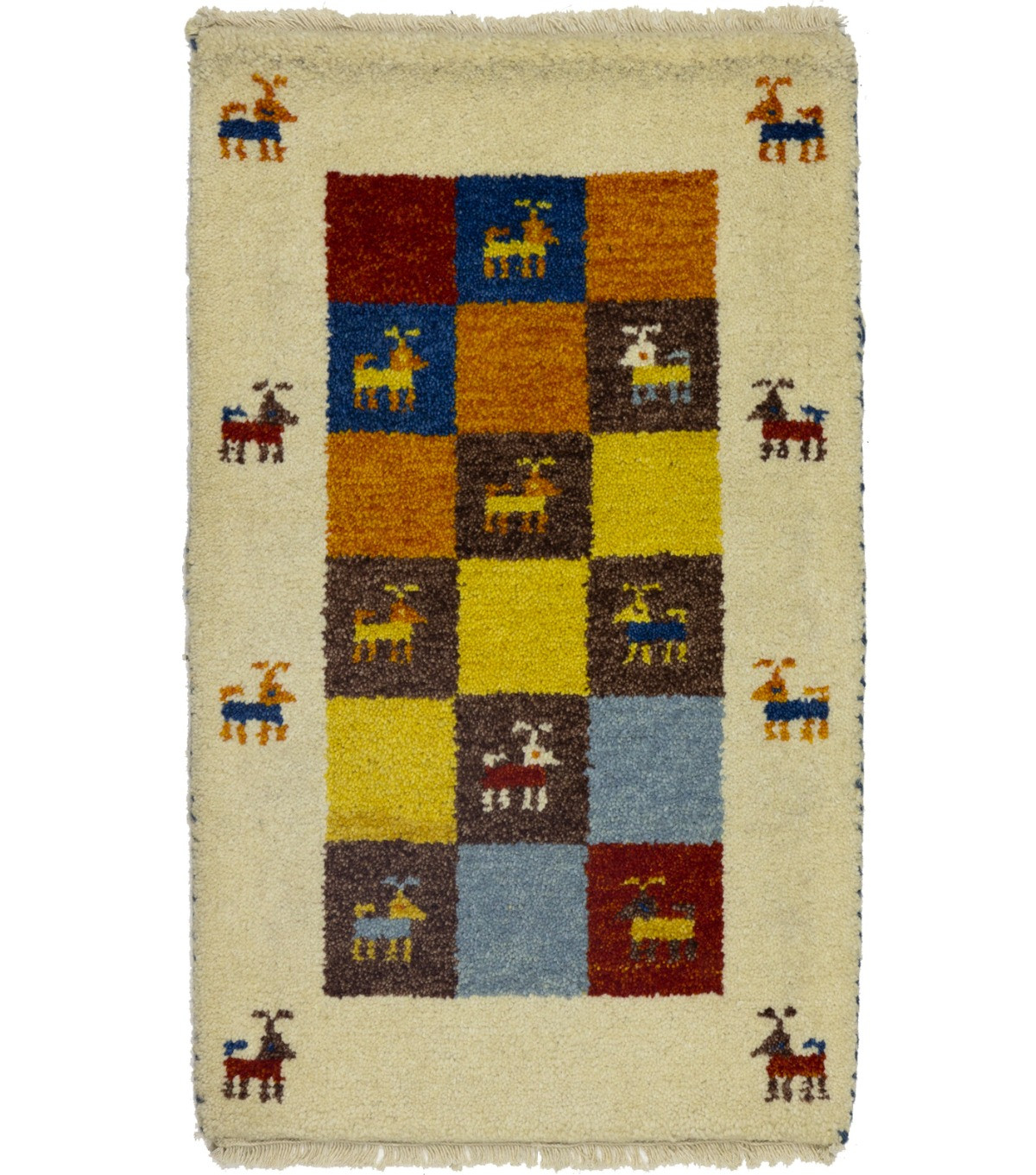 Handmade Indo-Gabbeh Oriental Rug 1’7X2’7 ft Tribal Plush Wool Checker Carpet