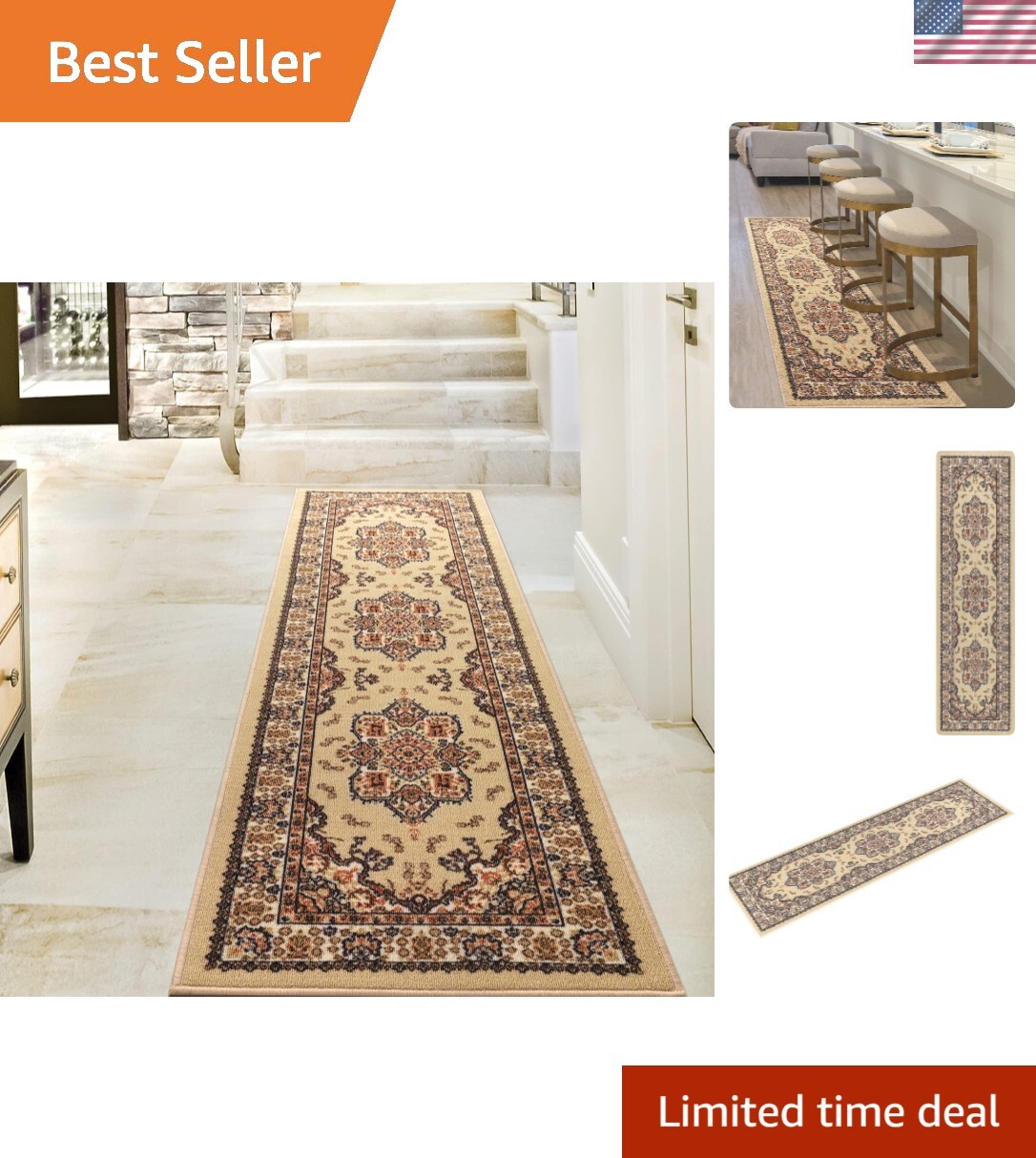Alfombras Oriental Traditional 2×10 Non-Skid Non-Slip Low Profile Pile Rubber…