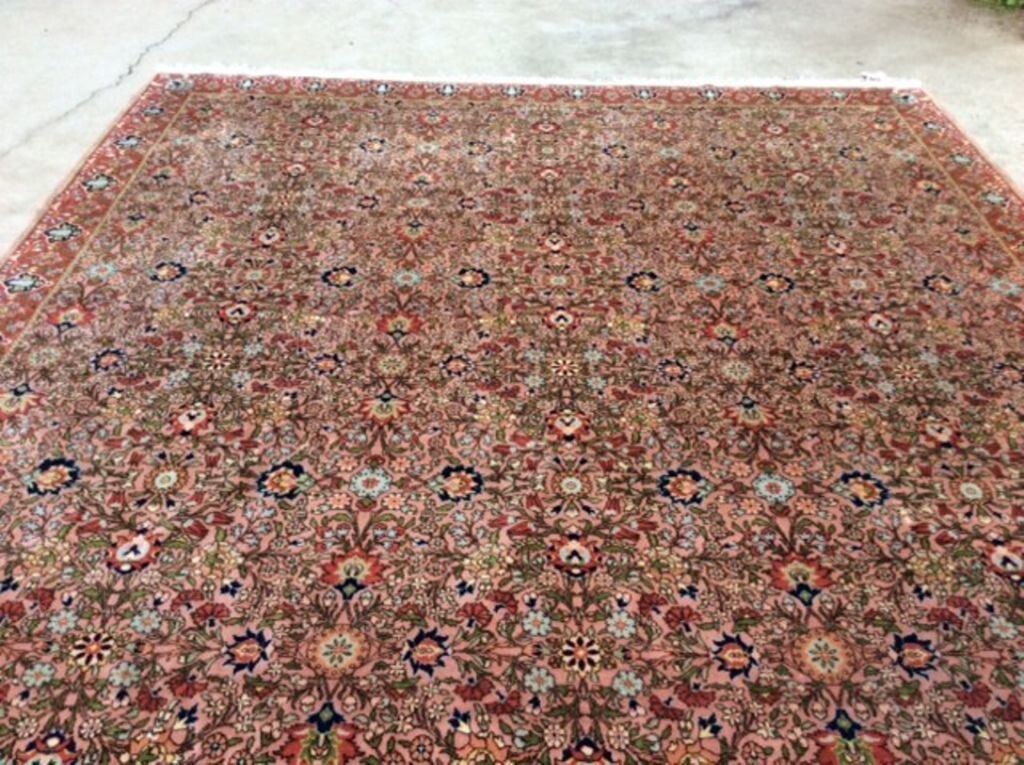 RUG CARPET VINTAGE TURKISH HEREKEH WOOL HANDKNOTTED ALLOVER PATTERN 9′ X 13′ 6″
