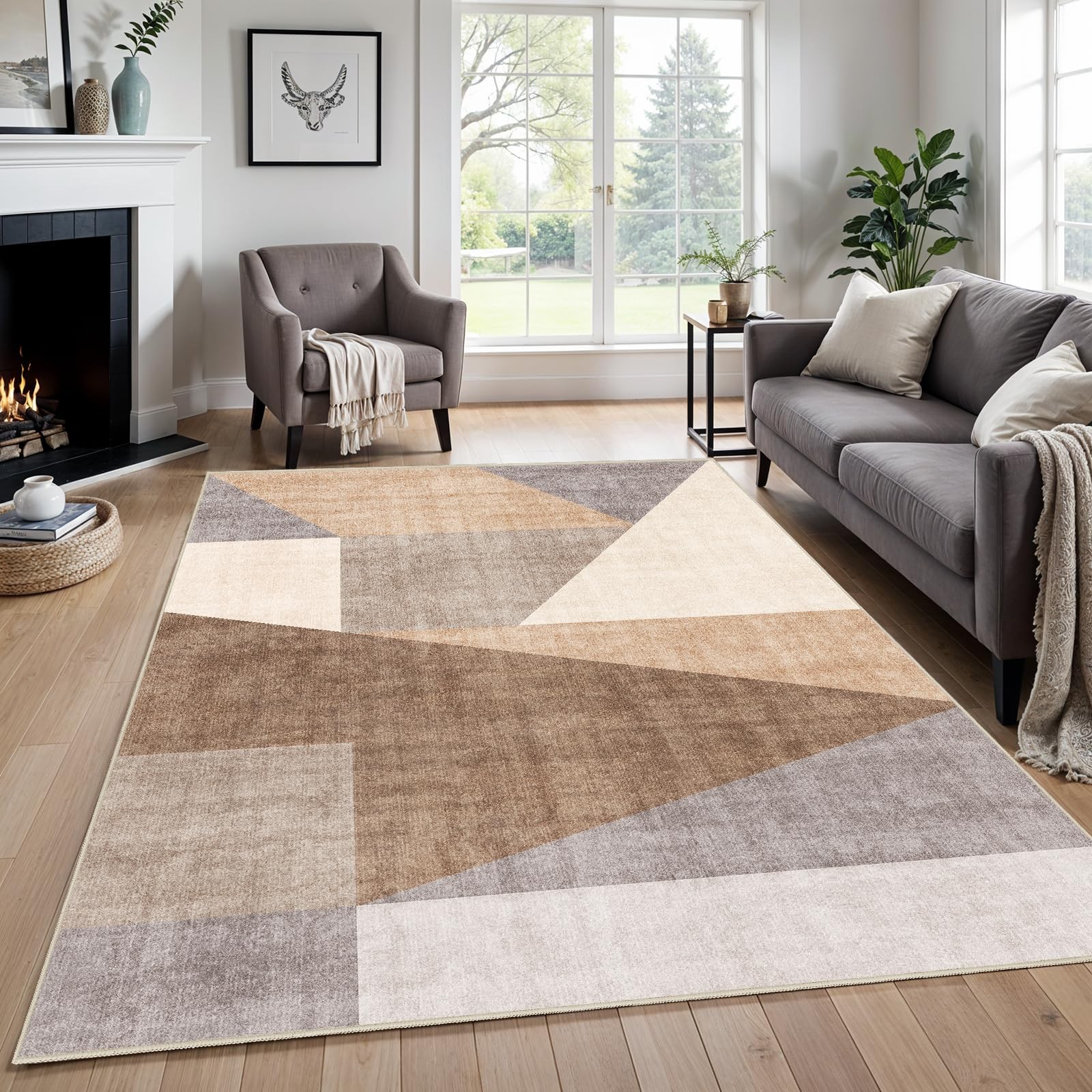 Puino Washable Modern Area Rug: 5×7 Geometric Area Rugs for Living Room & Bed…