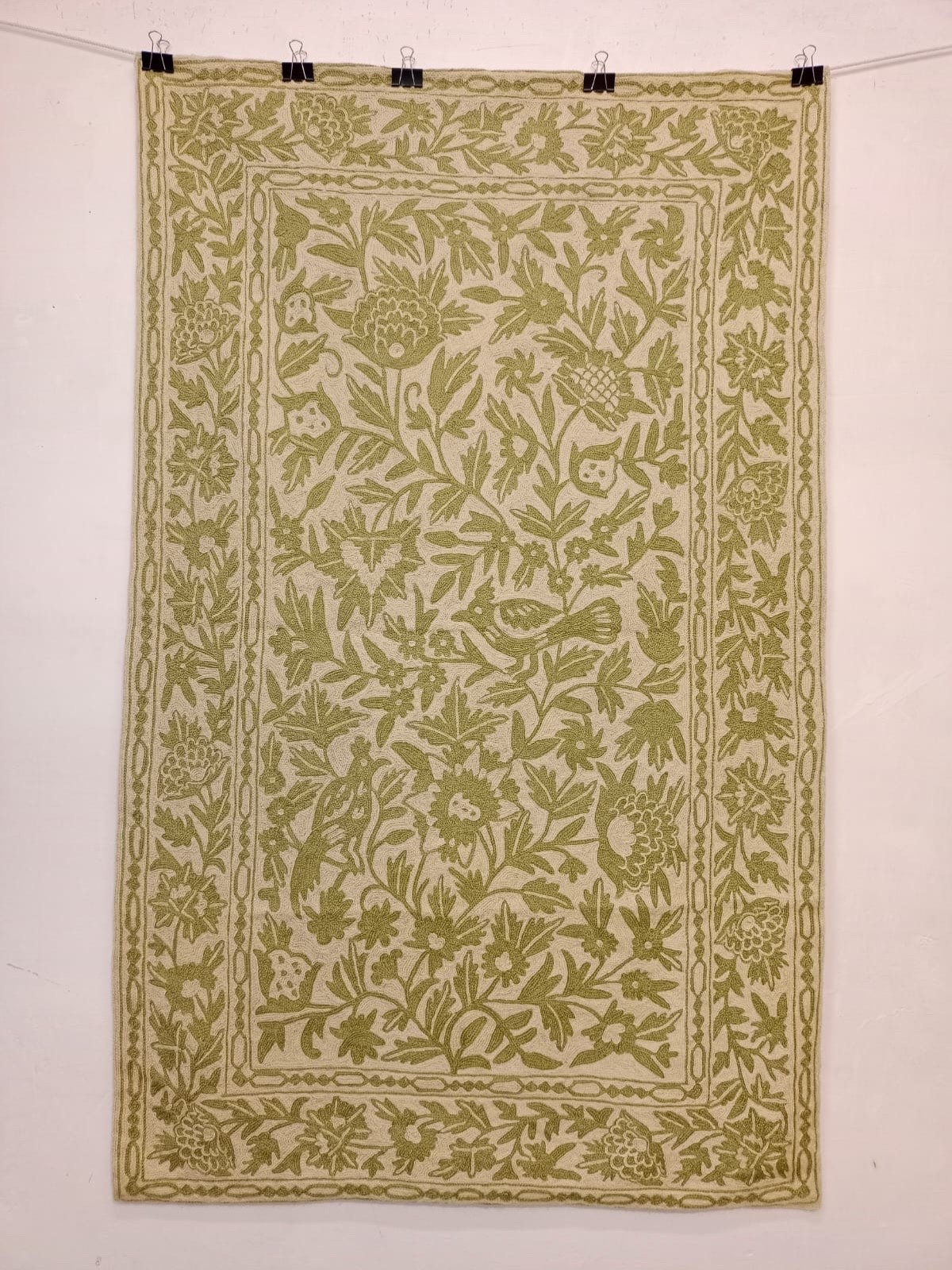Vintage Gorgeous Hand Wool Embroidered Kashmiri Chain Stitch Rug Carpet