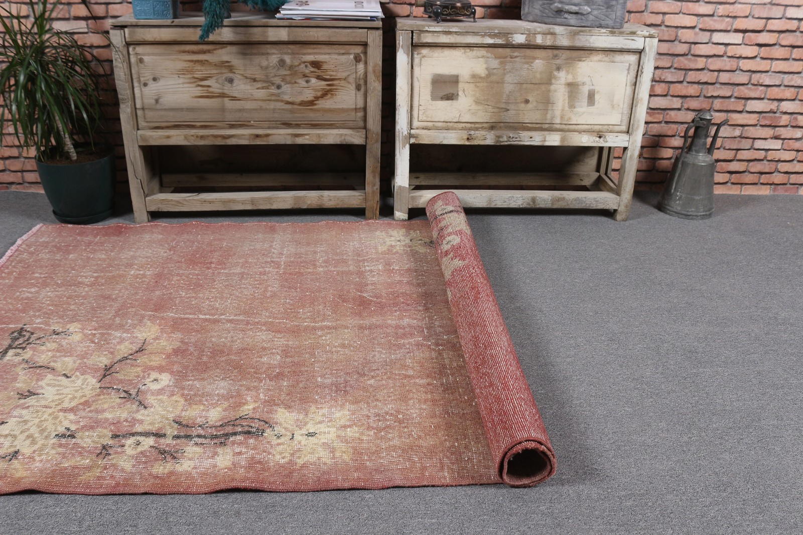 3,9×6,8 ft Rug, Area Turkish Rug, Red Ikat Rug