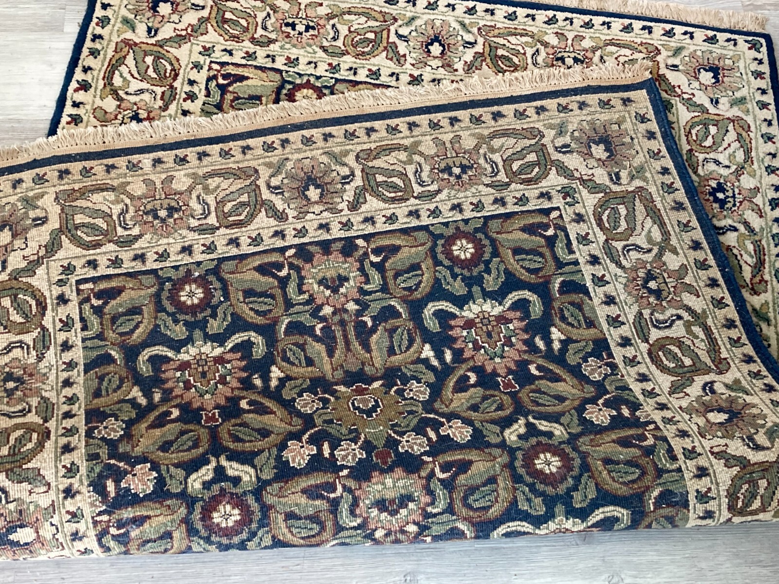 Hand Knotted Area Rug 4x6ft Blue Ivory Vintage Darshan Collection Dorset India