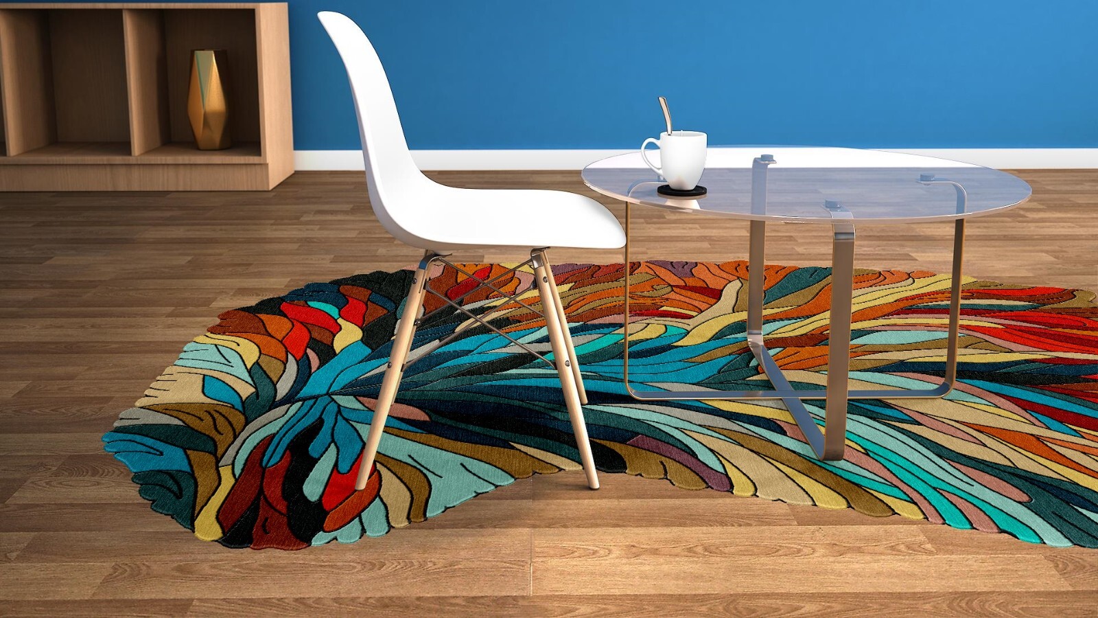 Handmade Irregular Shape Wool Area Rug | Unique Contemporary Botanical Design