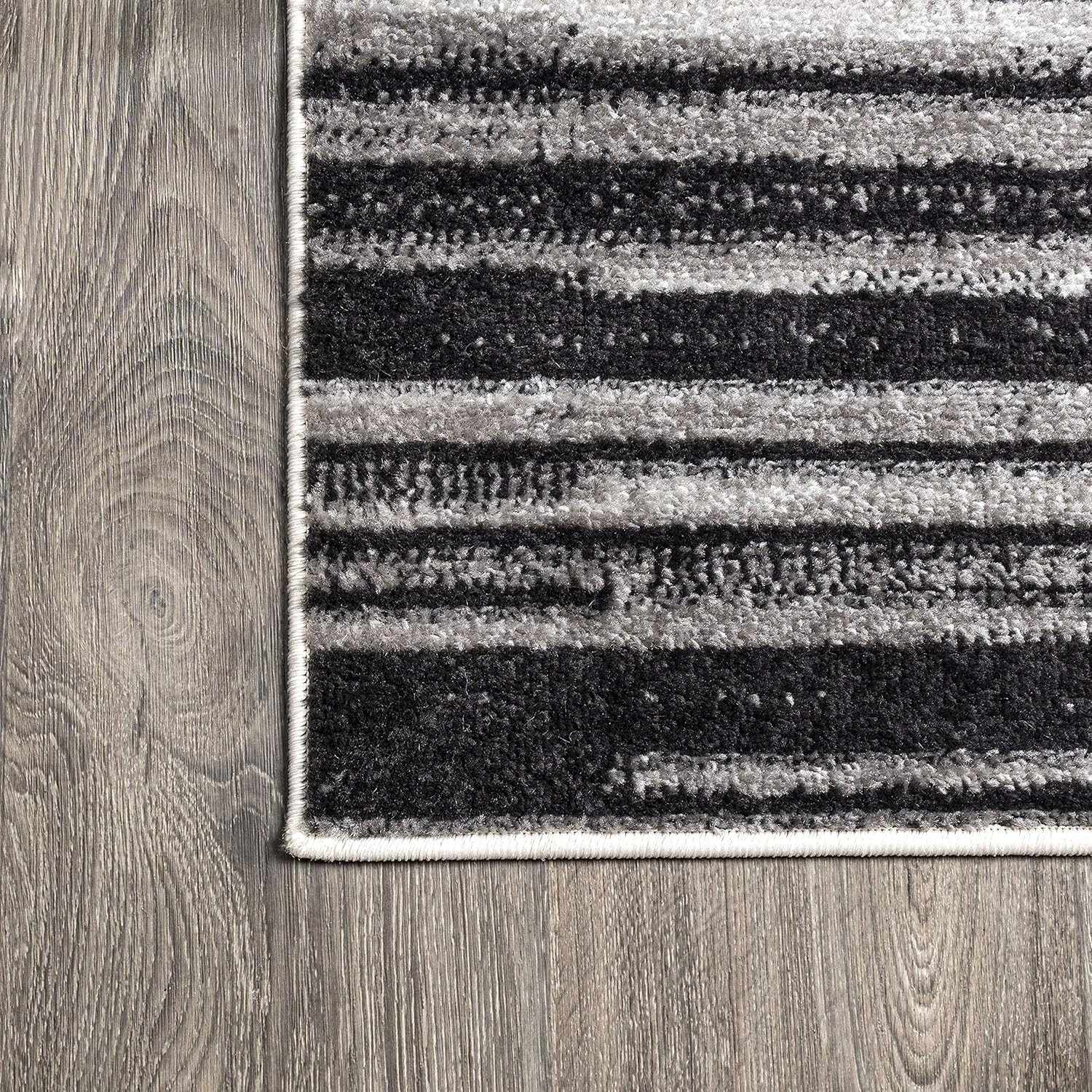 Modern Gray/Cream Half-Stripe Area Rug 8×10 – Easy-Clean, Pet Friendly