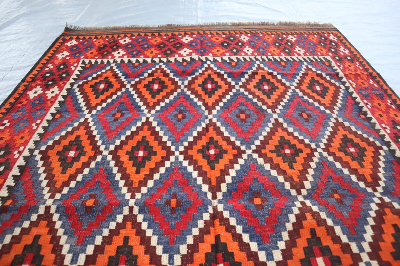5’3×7’8 ft Afghan Kilim Rug- Handmade Wool Area rug- Multicolor Orange Red Rug