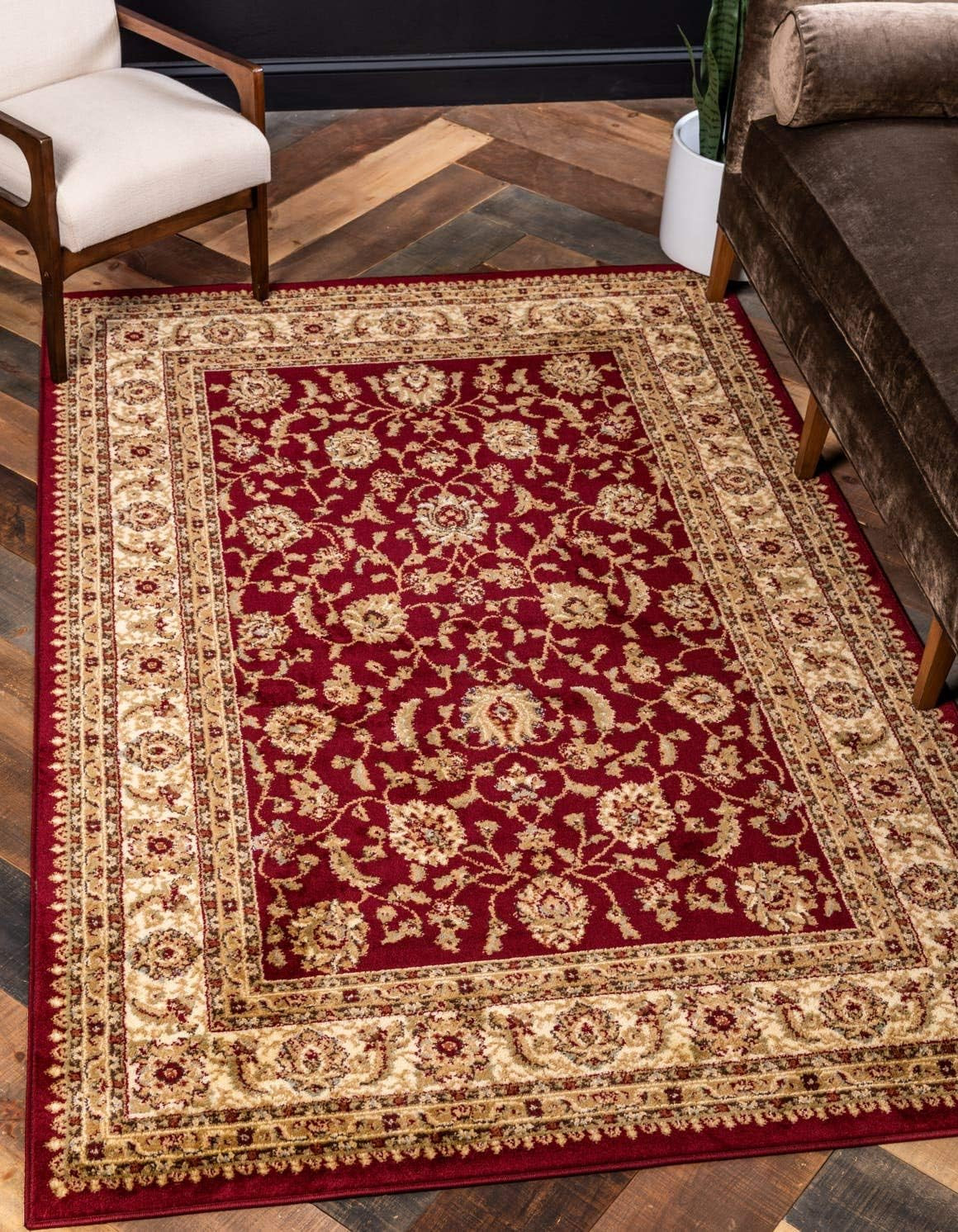 Elegant Red & Gold Oriental Area Rug – 5′ x 8′ Rectangular Design