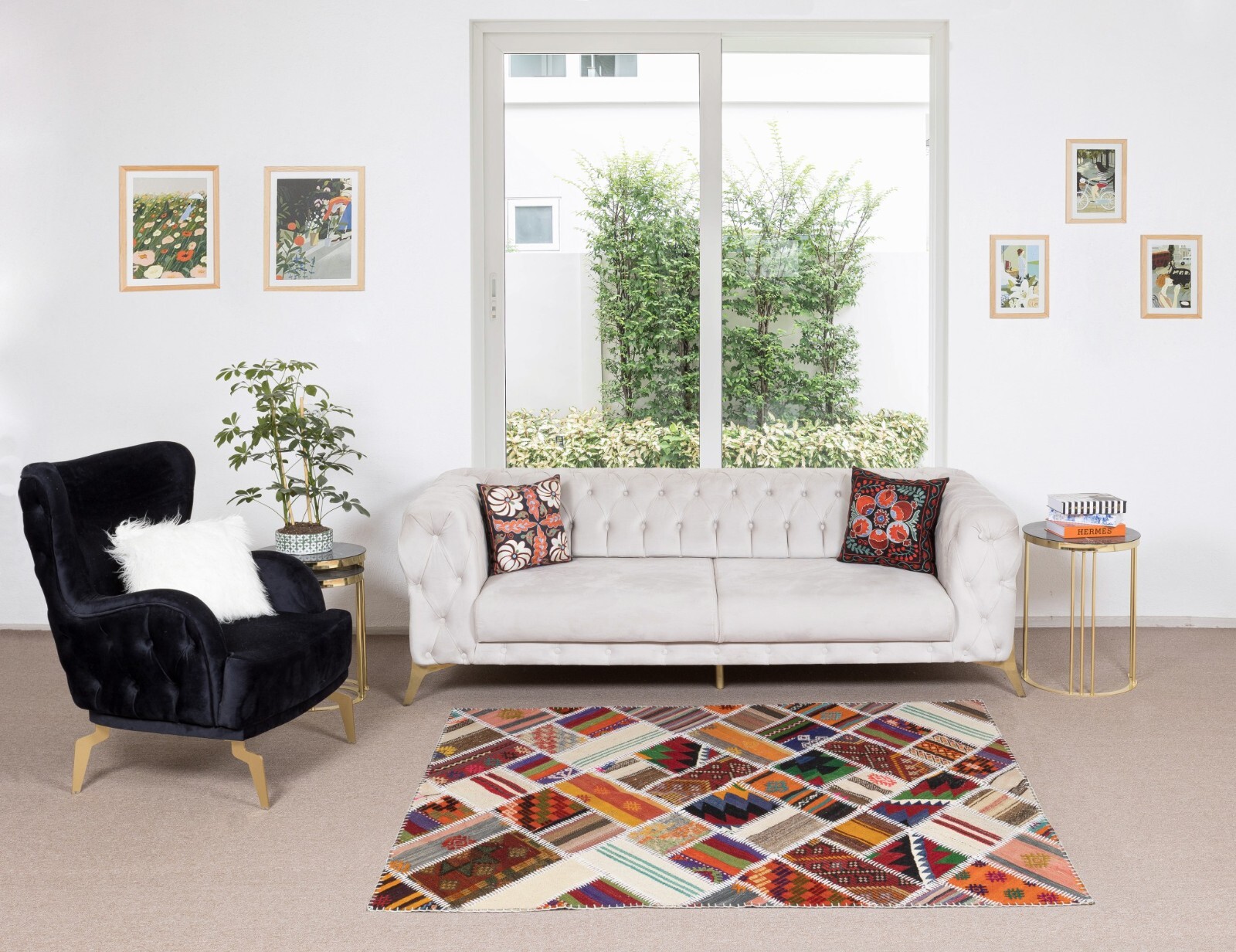 4.5×6.4 Ft Central Anatolian Handmade Patchwork Rug Made from Vintage Kilims