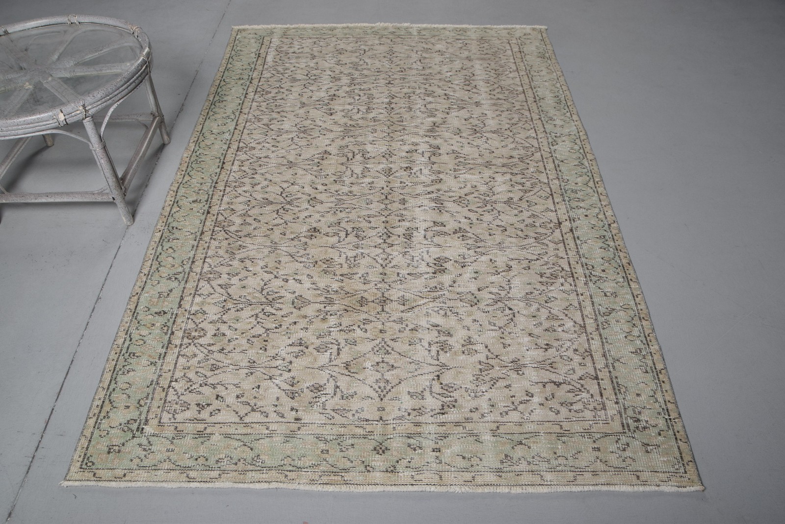 4,8×7,8 ft Turkish Rug, Green Animal Print Vintage Wool Rug