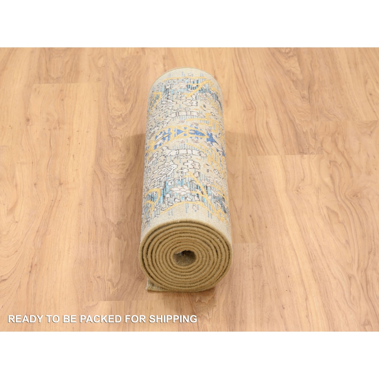 2’6″x12’1″ Gold Brown Saroogh Silk With Wool Hand Knotted Runner Rug R64447