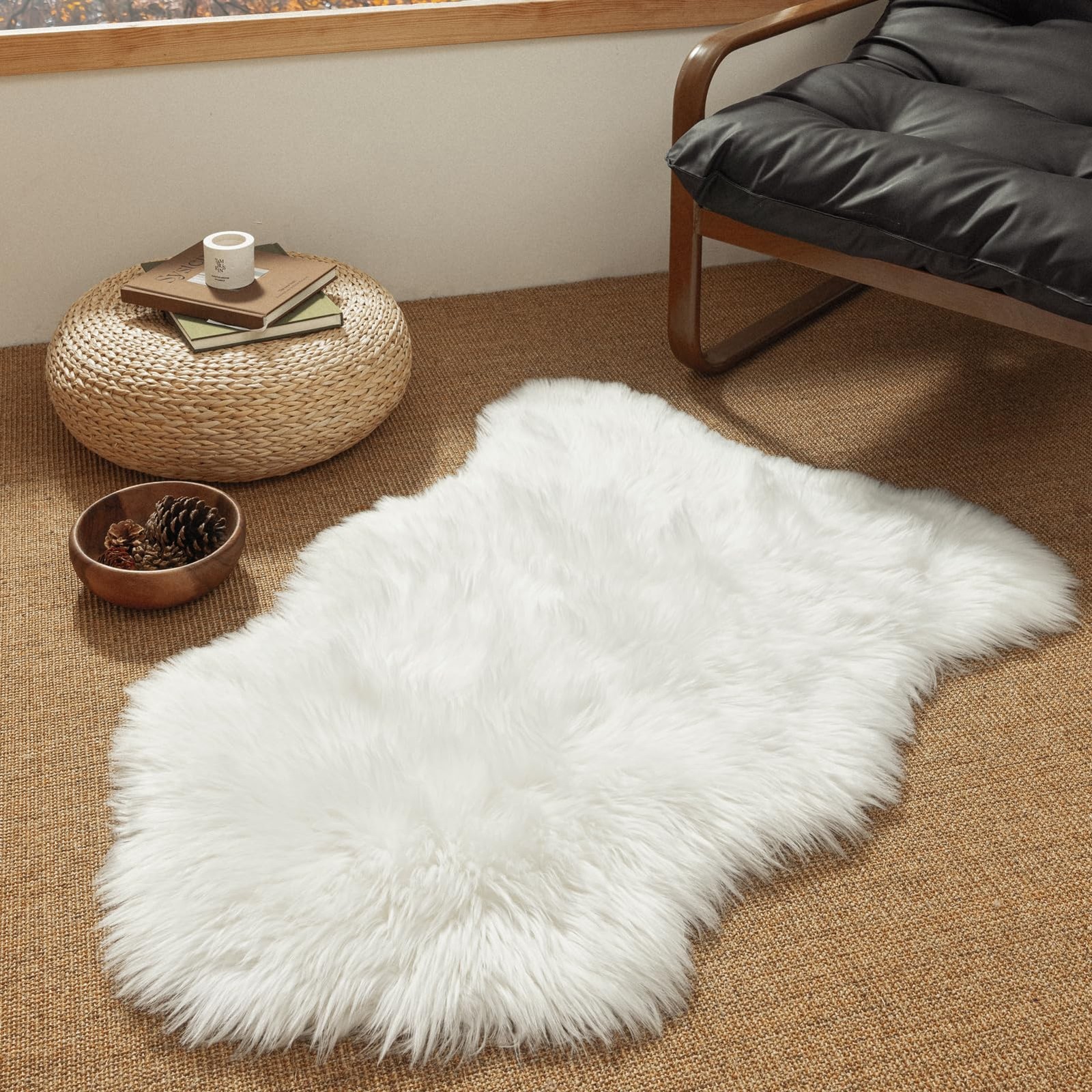 Ashler Faux Fur Rug, Fluffy White Small Sheepskin Rug, Ultra Soft 2×3 Ft Mat,…