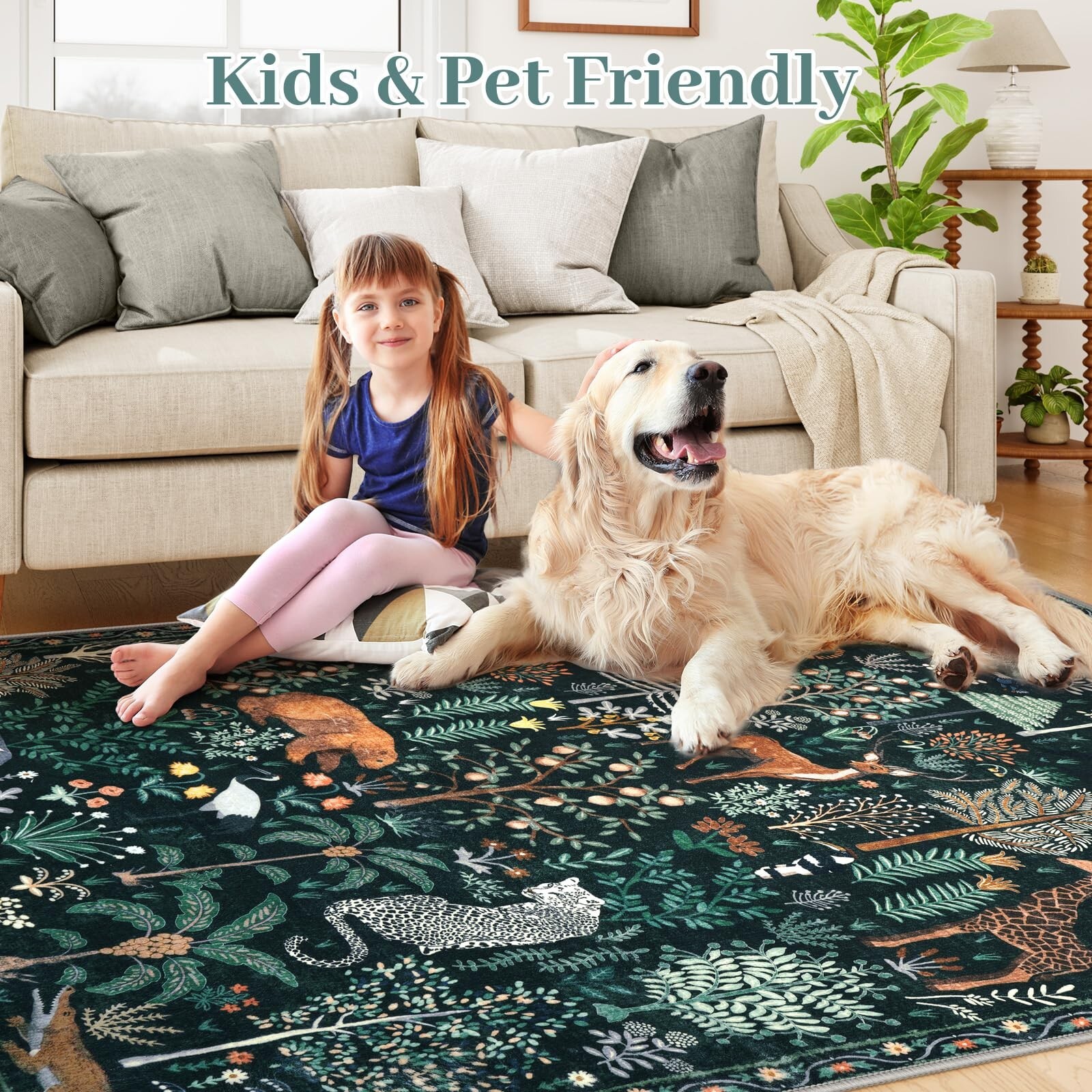 OJIA Jungle Print 8×10 Rugs for Living Room, Green Soft Bedroom Rug Washable …