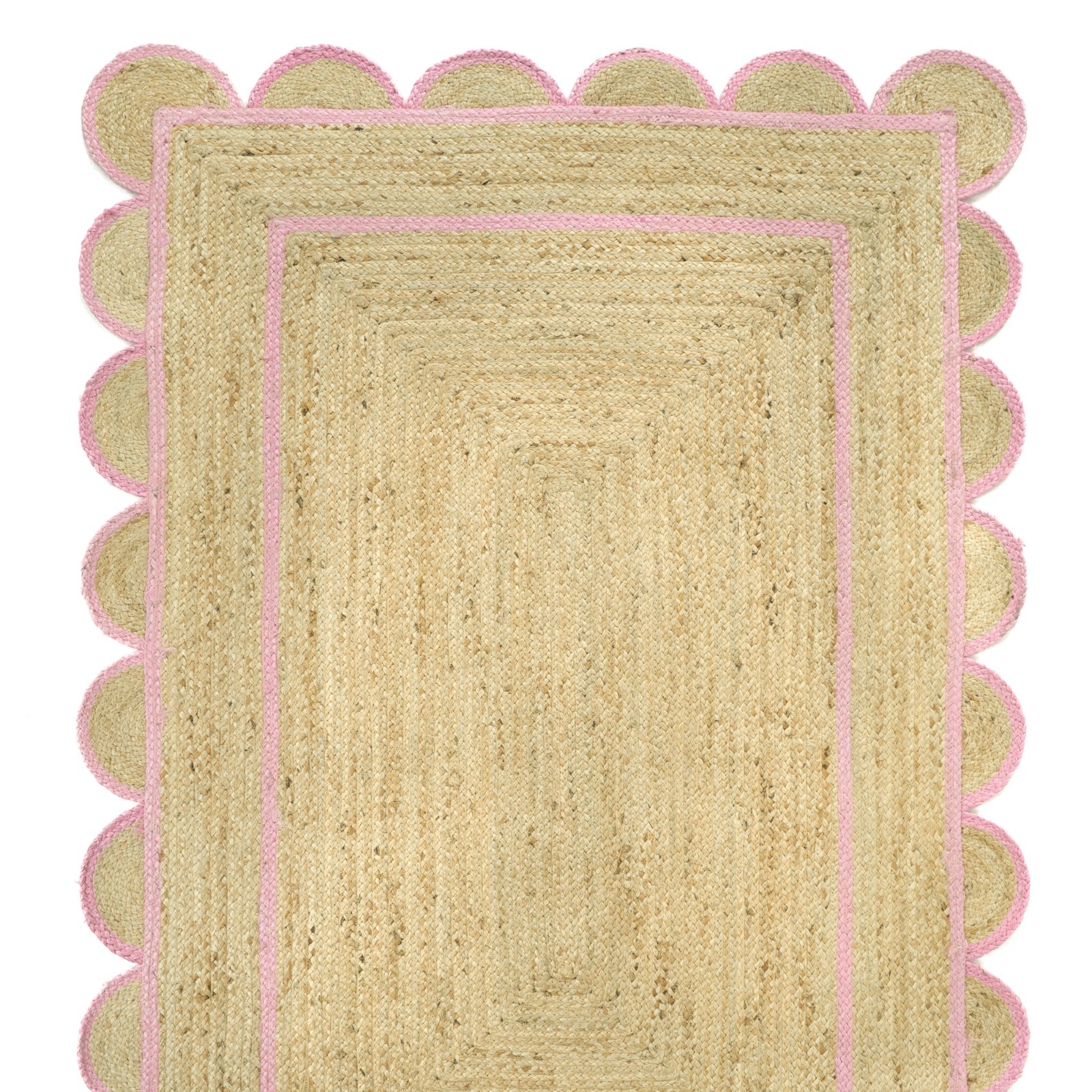 Pink Scalloped Natural Jute Rug, Scallop Edge Bohemian Jute Rug, Custom Size Rug
