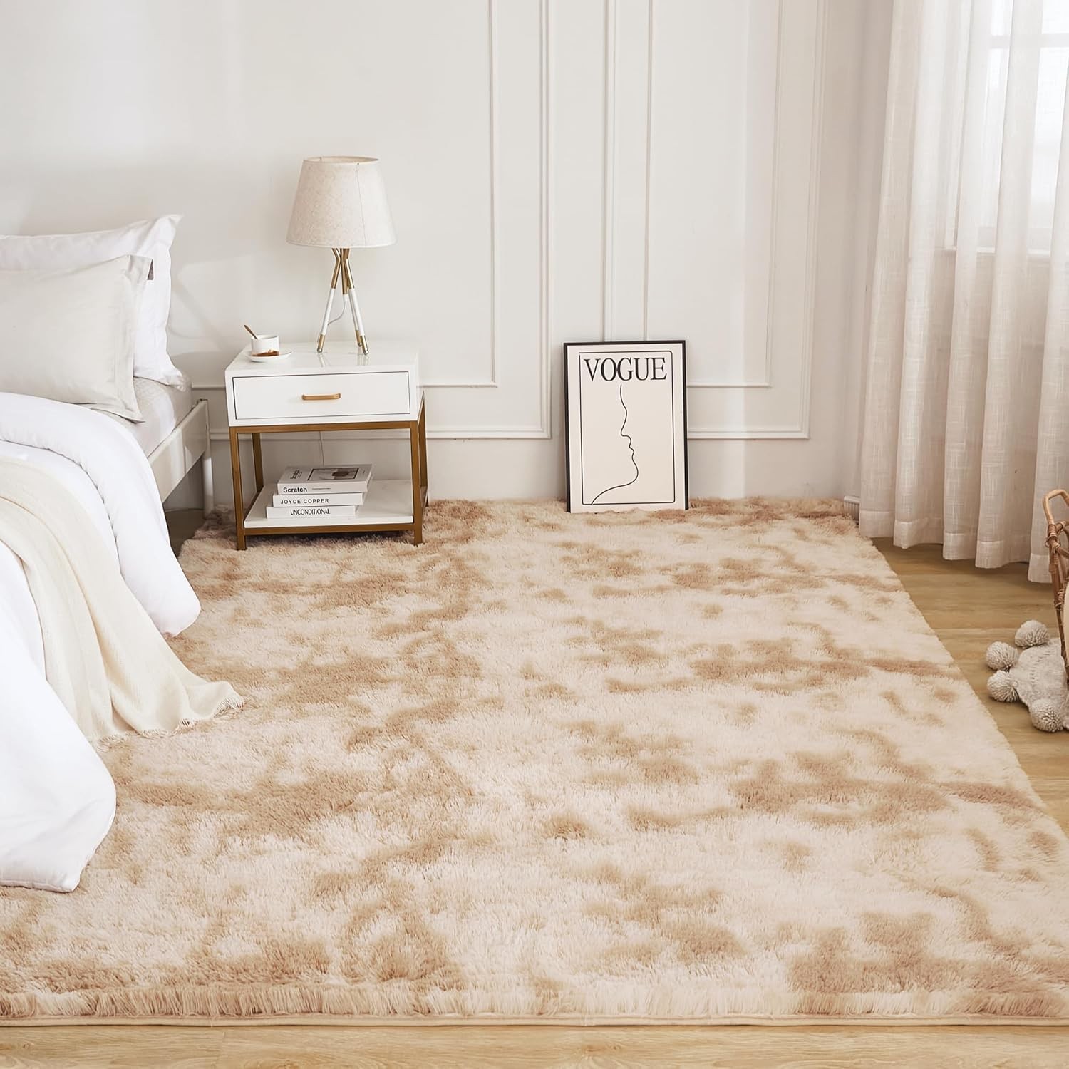 Litanika 4×6 Shag Area Rug for Living Room Bedroom, Tie-Dyed Beige High Pile Sof