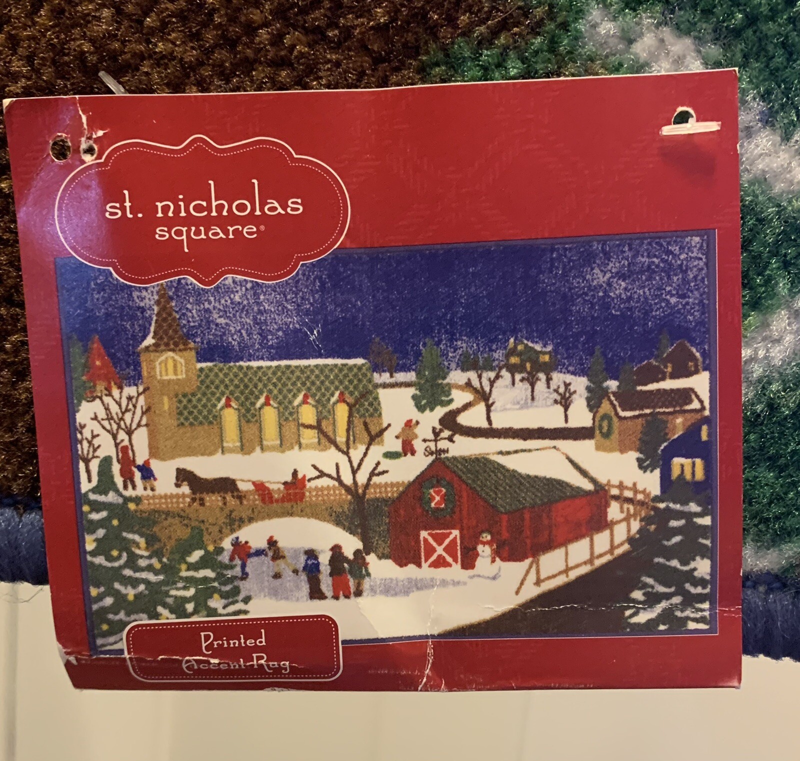 Christmas St Nicholas Square Accent Rug 23”x36” Winter Scene Skid Resistant