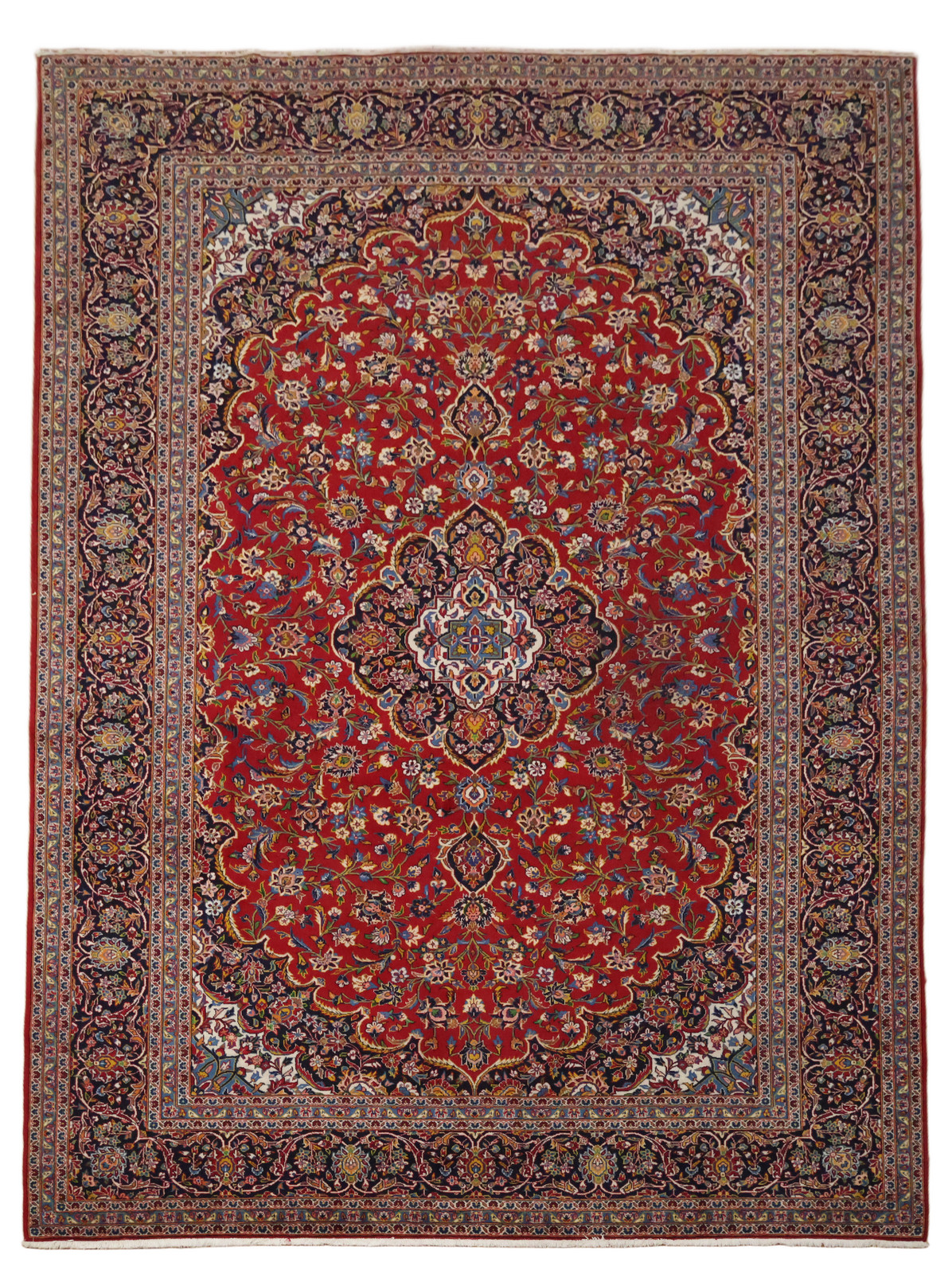 10×13 Traditional Medallion Hand-Knotted Wool Area Rug in Red & Blue Hues