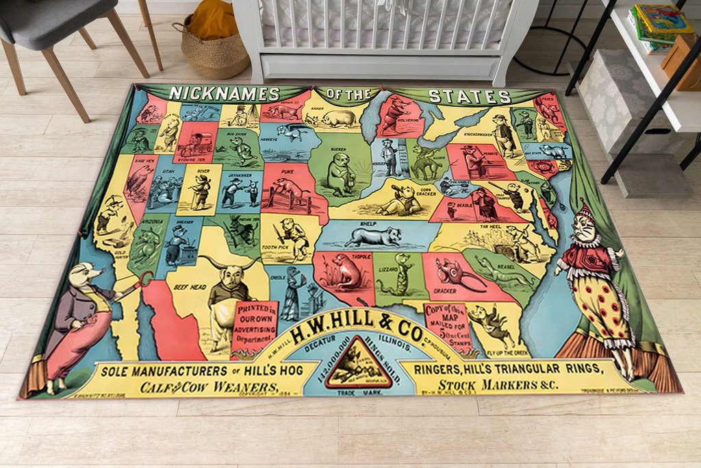 Nicknames Of States, United States Cities Rug, USA City Names Rug, Office Rug,