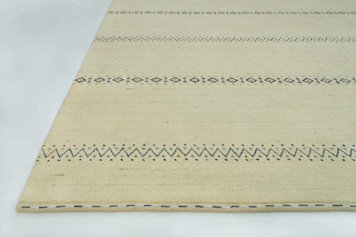 Cream Gabbeh, Ivory & Charcoal Area Rug, Striped Design Rug, Minimalistic Boho