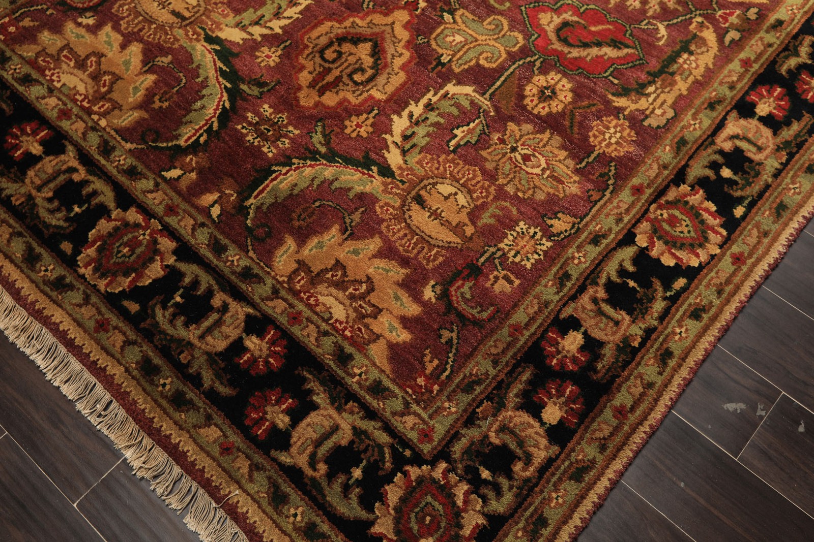 5’11”x8’10” Hand Knotted Wool Plum Agra Traditional Botanical Plush Pile Rug