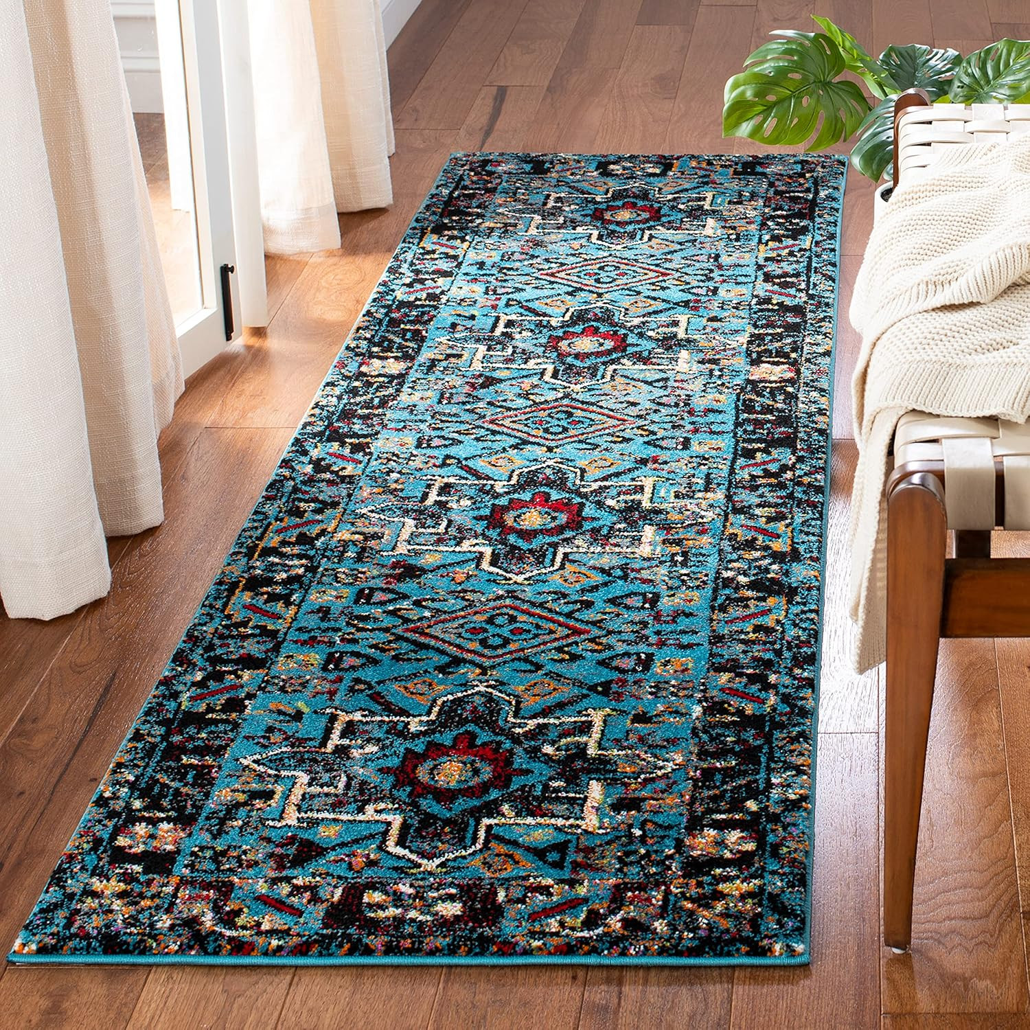 Vintage Hamadan Collection Runner Rug – 2’3″ X 8′, Light Blue & Black, Tradition